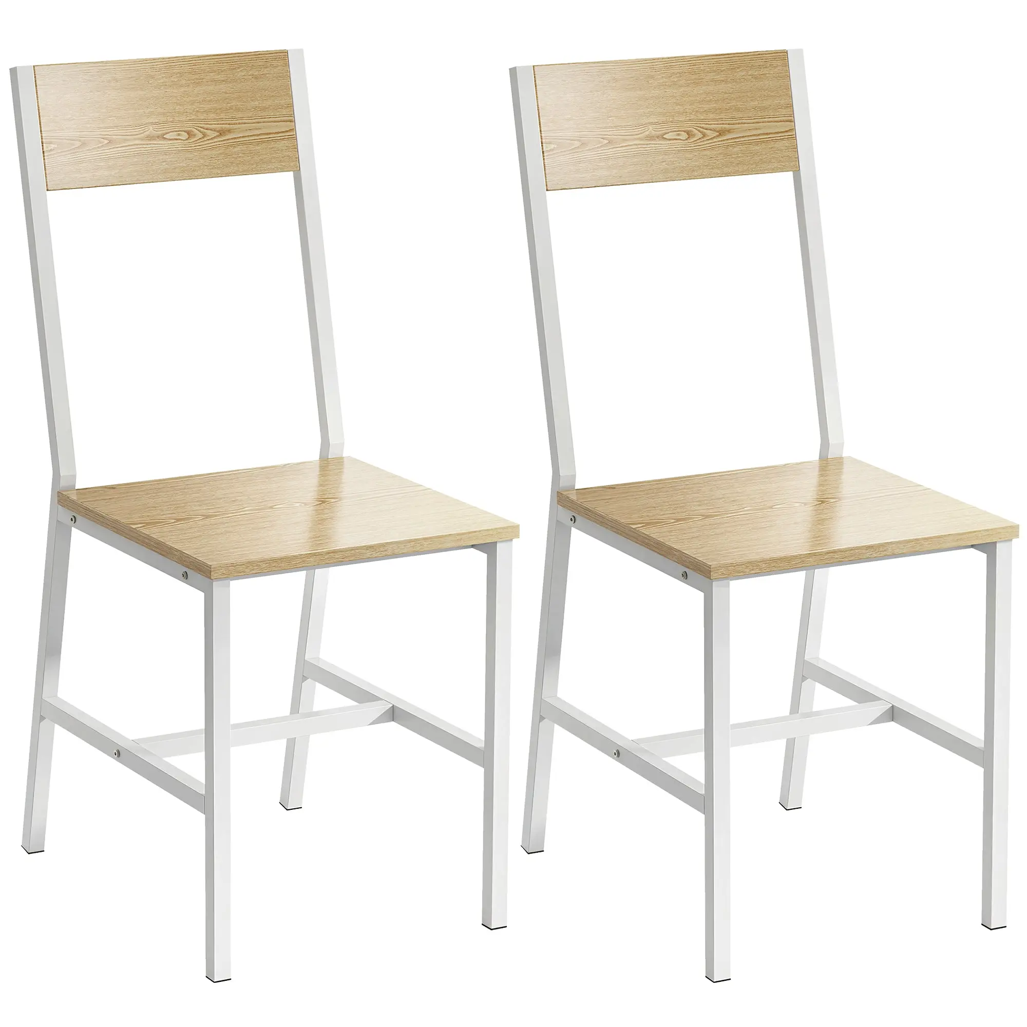 Set of 2 Dining Chairs, Modern Kitchen Chairs with Angled Back and Metal Frame, Natural
