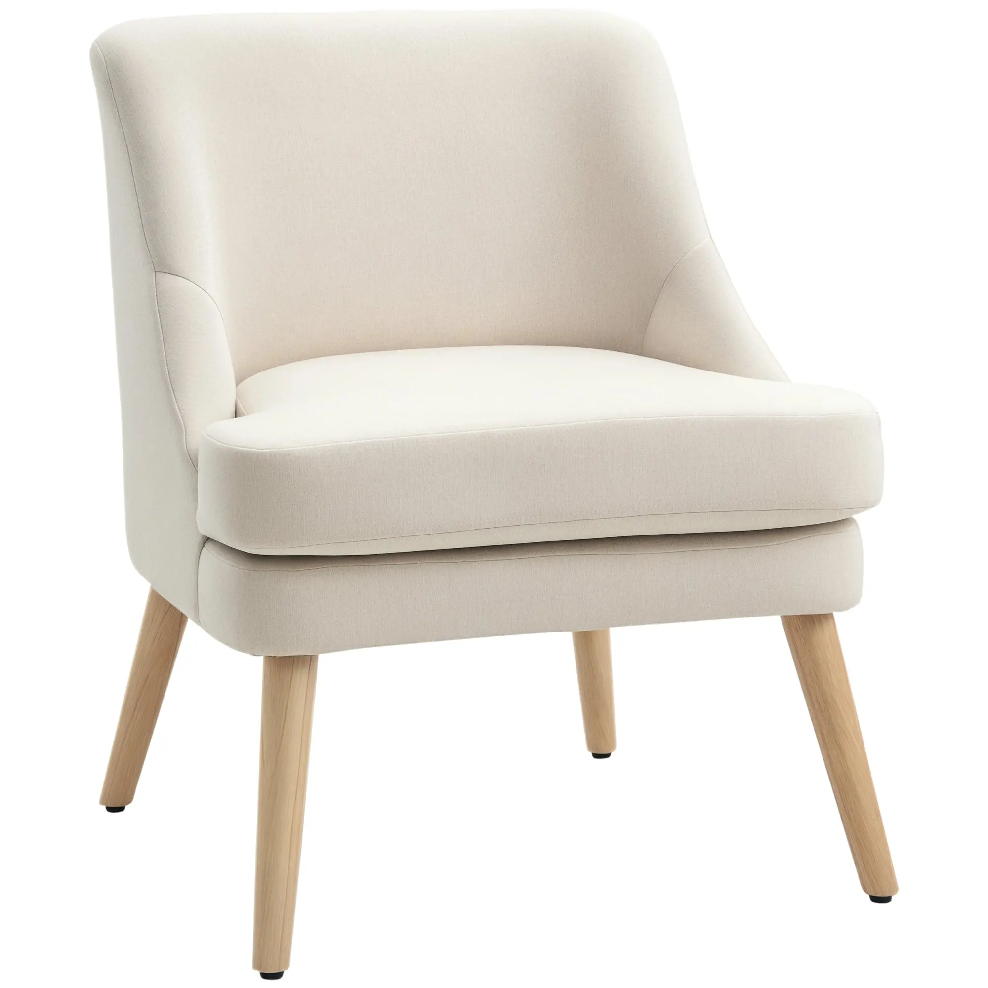 Lounge Chair with Linen Look, Armrest, Padded Recliner with Wooden Legs, for Living Room, Bedroom, Cream White