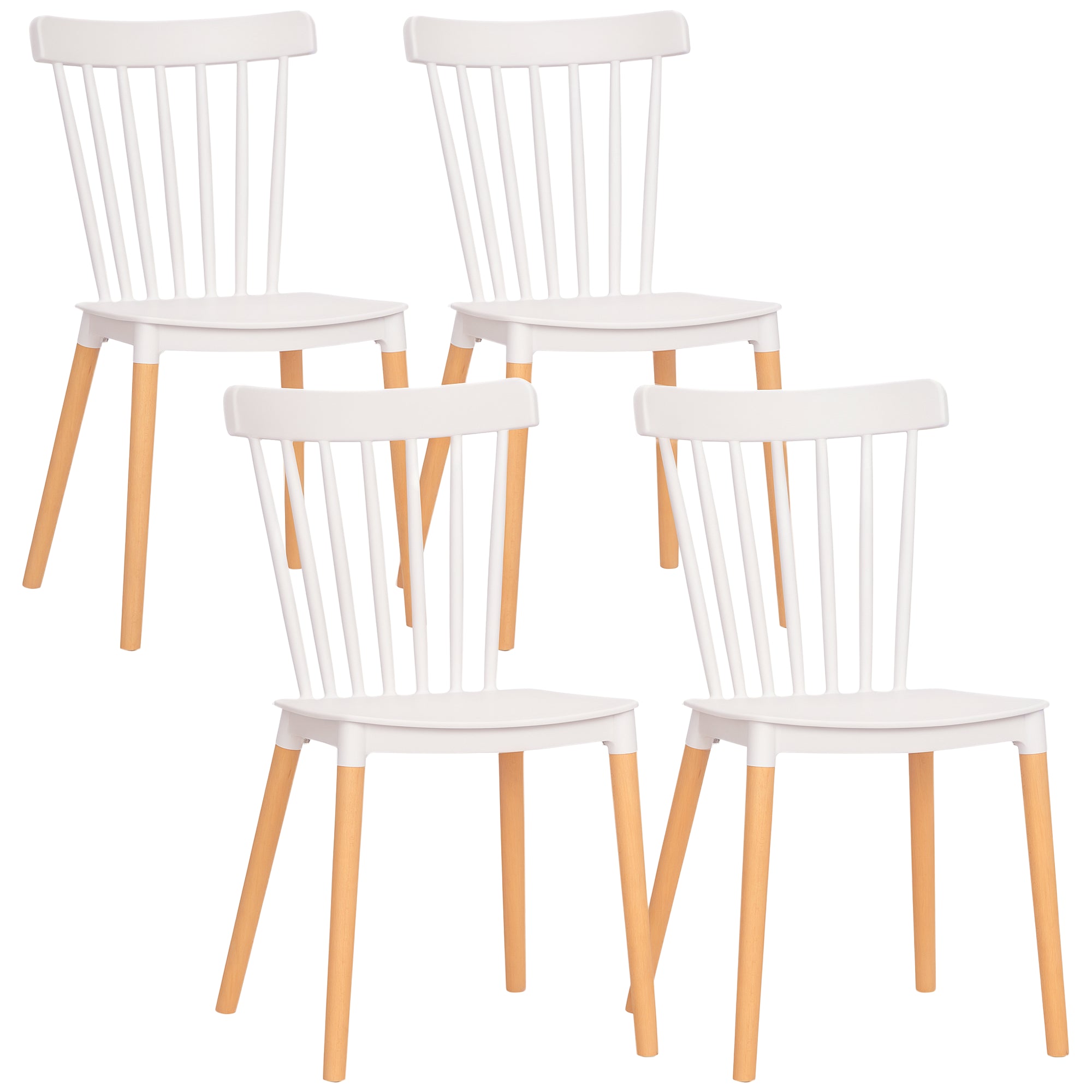 HOMCOM 4er Set Nordic Stil Esszimmerstühle mit Hoher Rückenlehne Polypropylen Sitz und Buchenholzbeinen Belastung 120 kg 48x52,5x83 cm Weiß