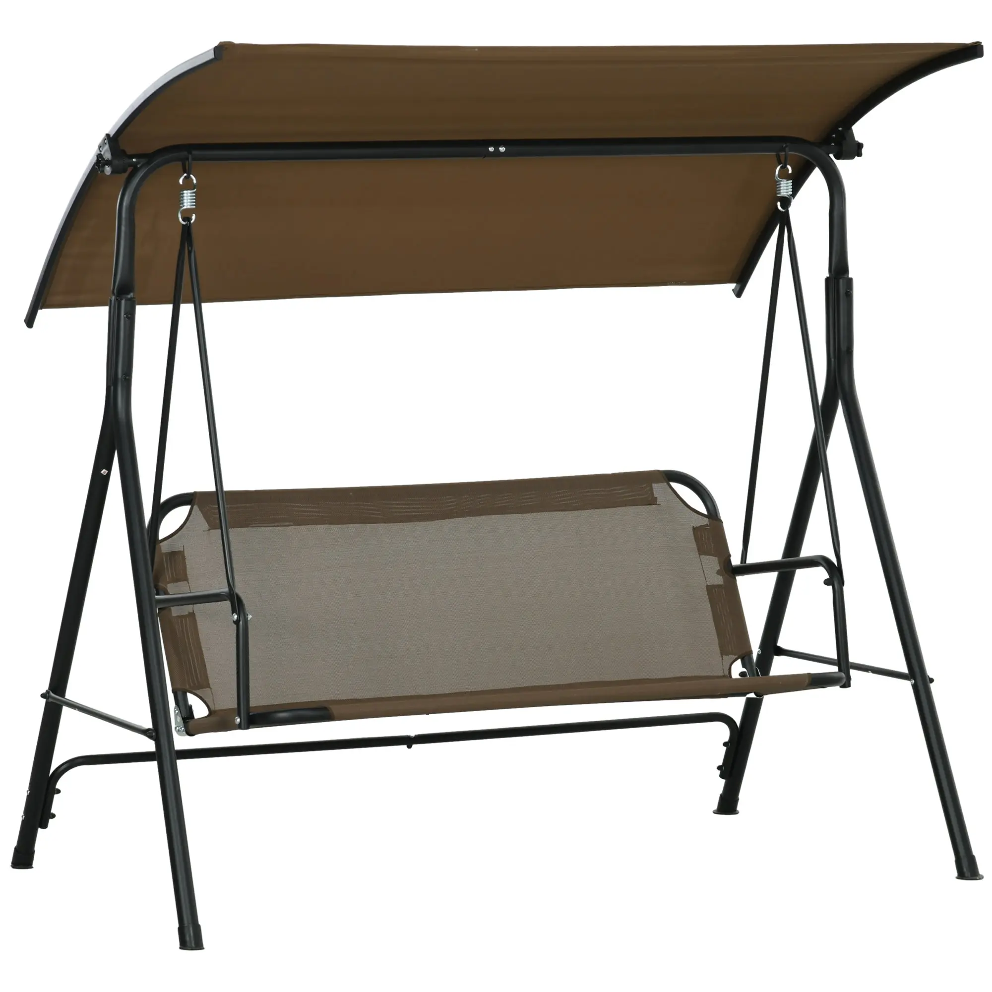 3-Seater Garden Swing with Adjustable Sunshade, Outdoor Swing with Breathable Texteline Seat and Metal Frame, Capacity Up to 240 kg, 172x110x153 cm, Brown and Black