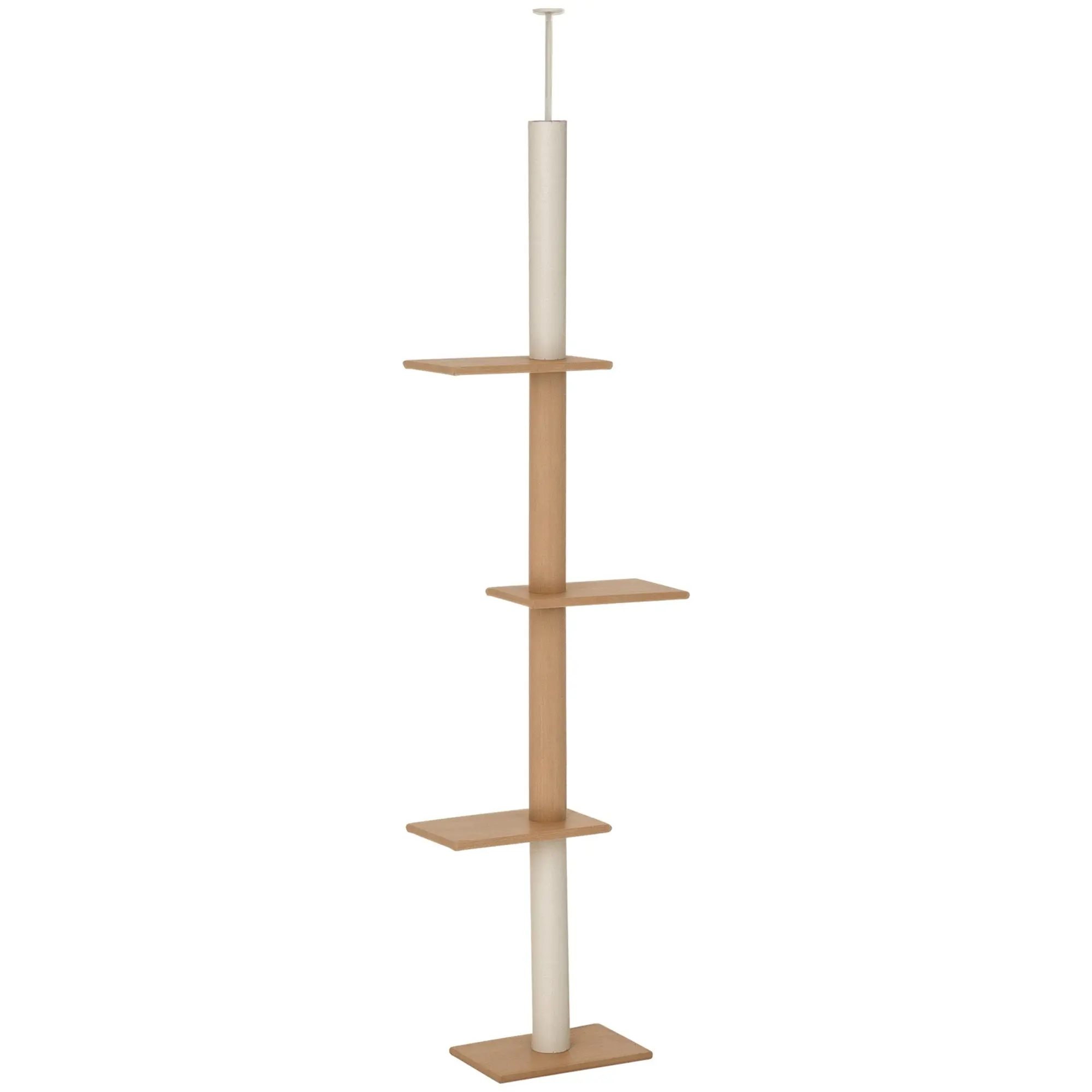 PawHut Floor to Ceiling Cat Tree 228-260cm Adjustable Height Cat Scratching Post Tower with 4 Platforms, Space Saving Vertical Cat Climbing Tree, Tension Pole Design, Khaki