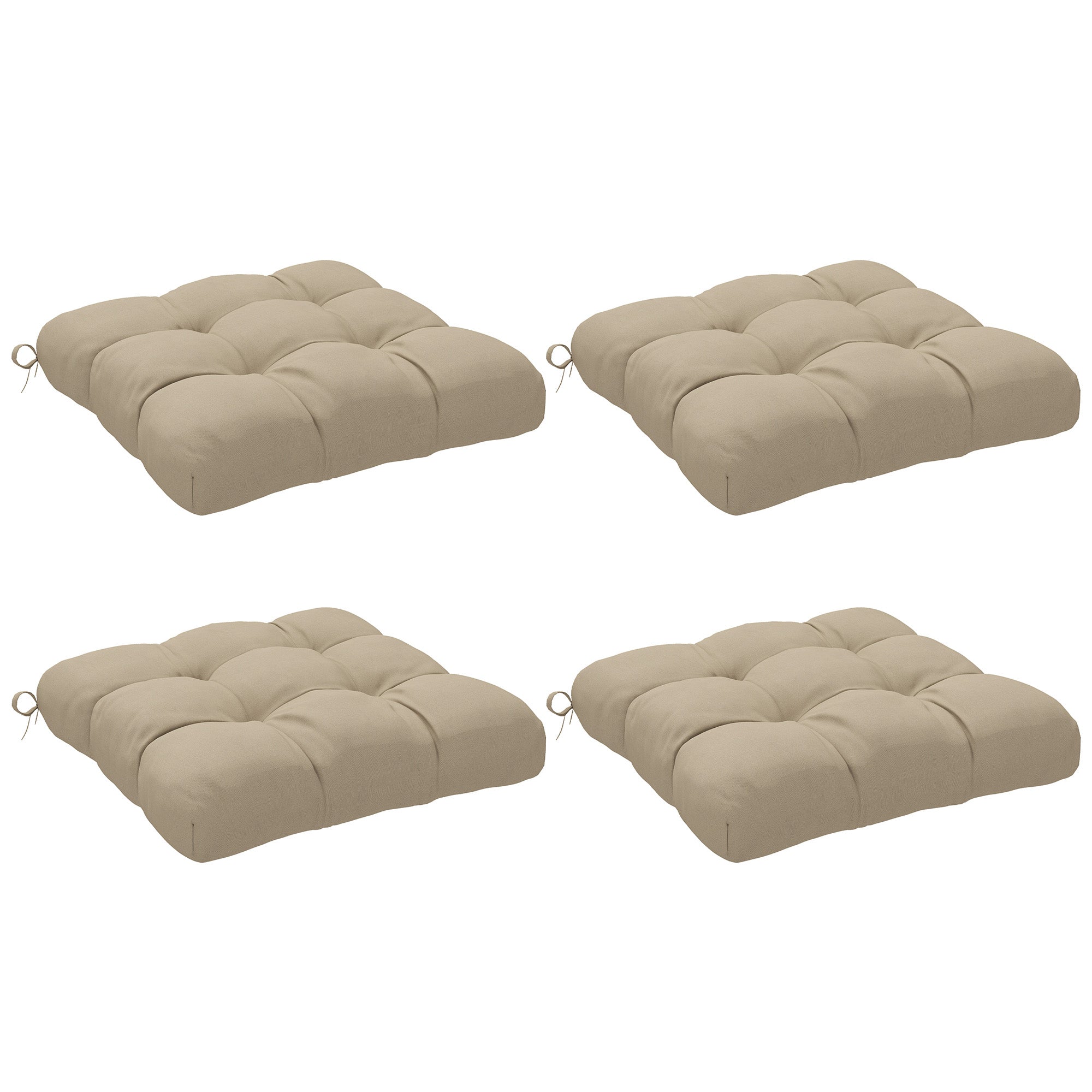 Set of 4 garden chair cushions, Tufted outdoor cushions, 10 cm padding with ties, dim. 48W x 48D cm, Khaki