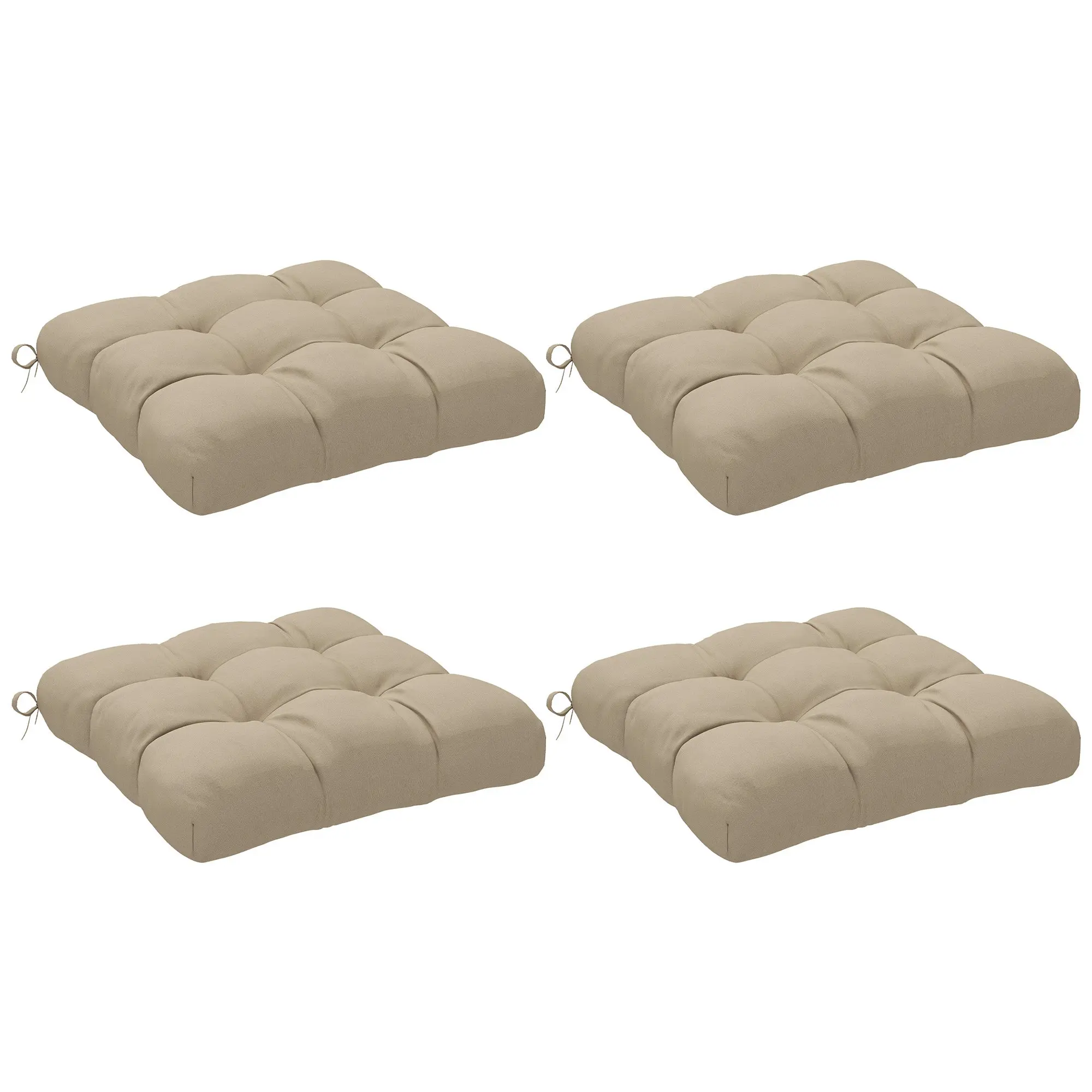 Set of 4 garden chair cushions, Tufted outdoor cushions, 10 cm padding with ties, dim. 48W x 48D cm, Khaki