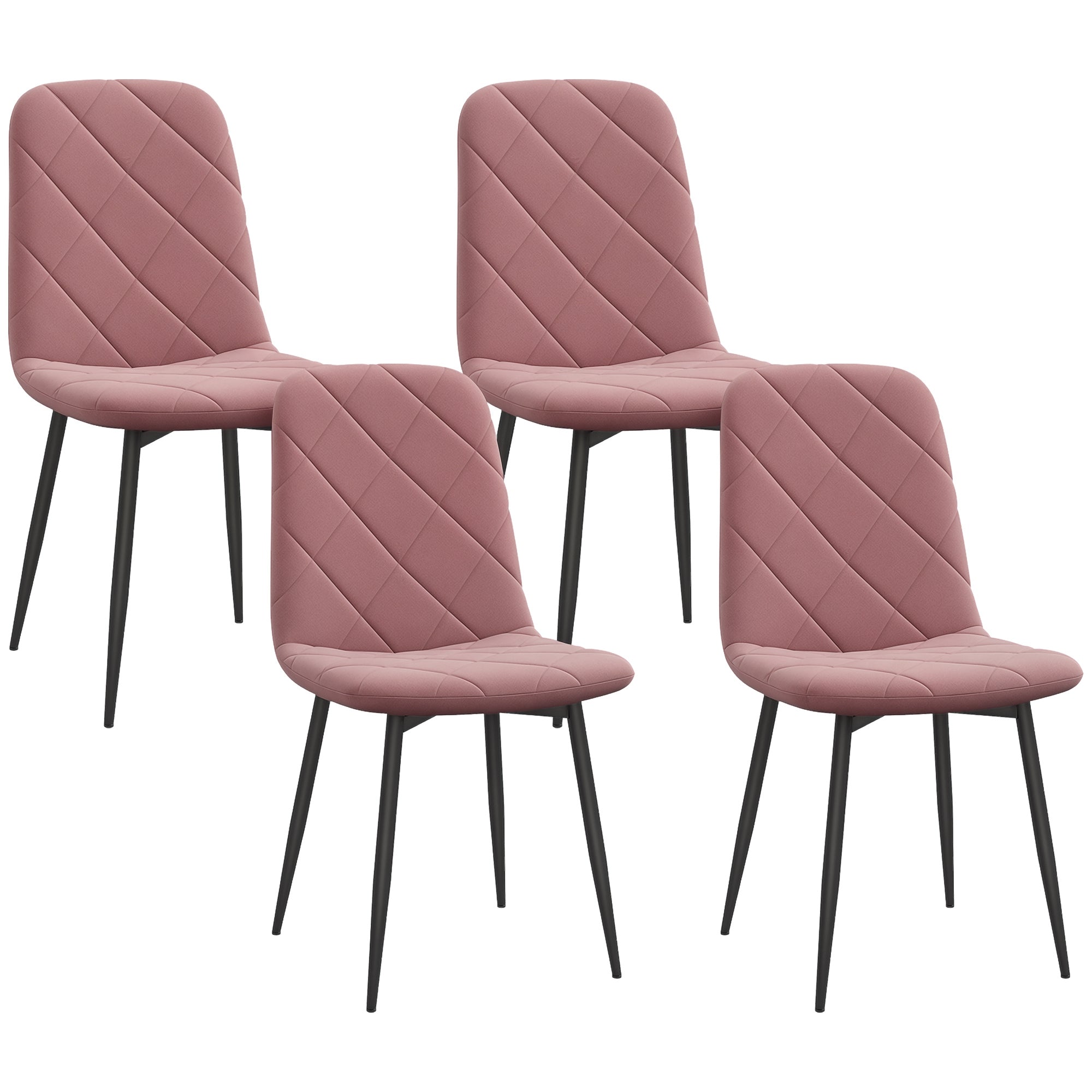 Ensemble de 4 Chaises de Salle à Manger HOMCOM - Chaise de Cuisine avec Dossier, Tissu Velours, Fauteuil Moderne Rembourré avec Pieds en Acier pour Salle à Manger, Table de Cuisine, Rose