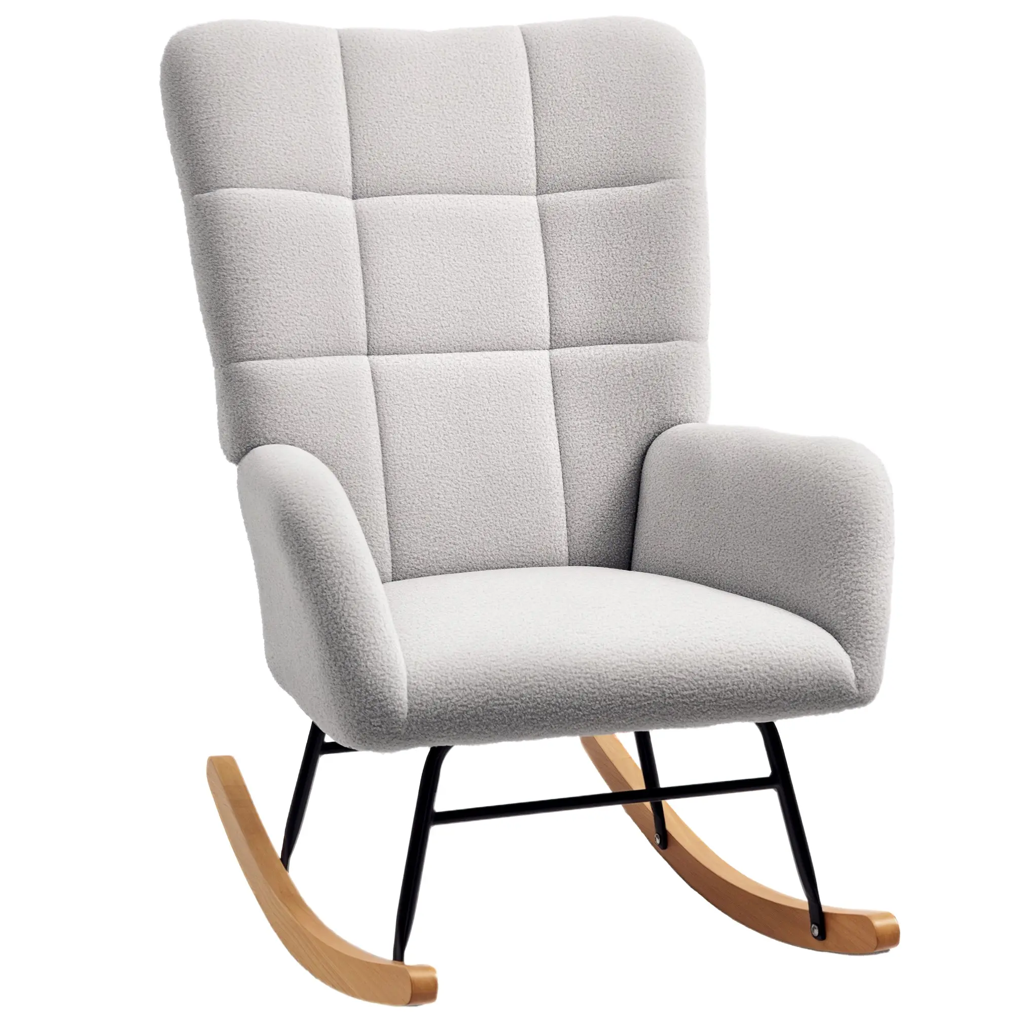 Rocking Chair, Rocking Armchair with Armrest, Teddy Velvet Look, Relax Armchair with Wooden Runners, Rocking Chair Nursing Chair for Bedroom, Living Room, Light Gray