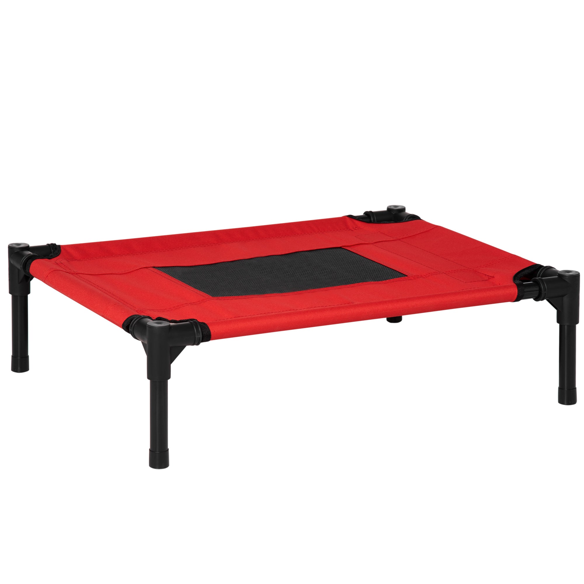 PawHut Draagbaar Verhoogd Bed voor Honden en Katten met Ademend Gaas en Oxford Stof voor Binnen en Buiten 61x46x18 cm Rood