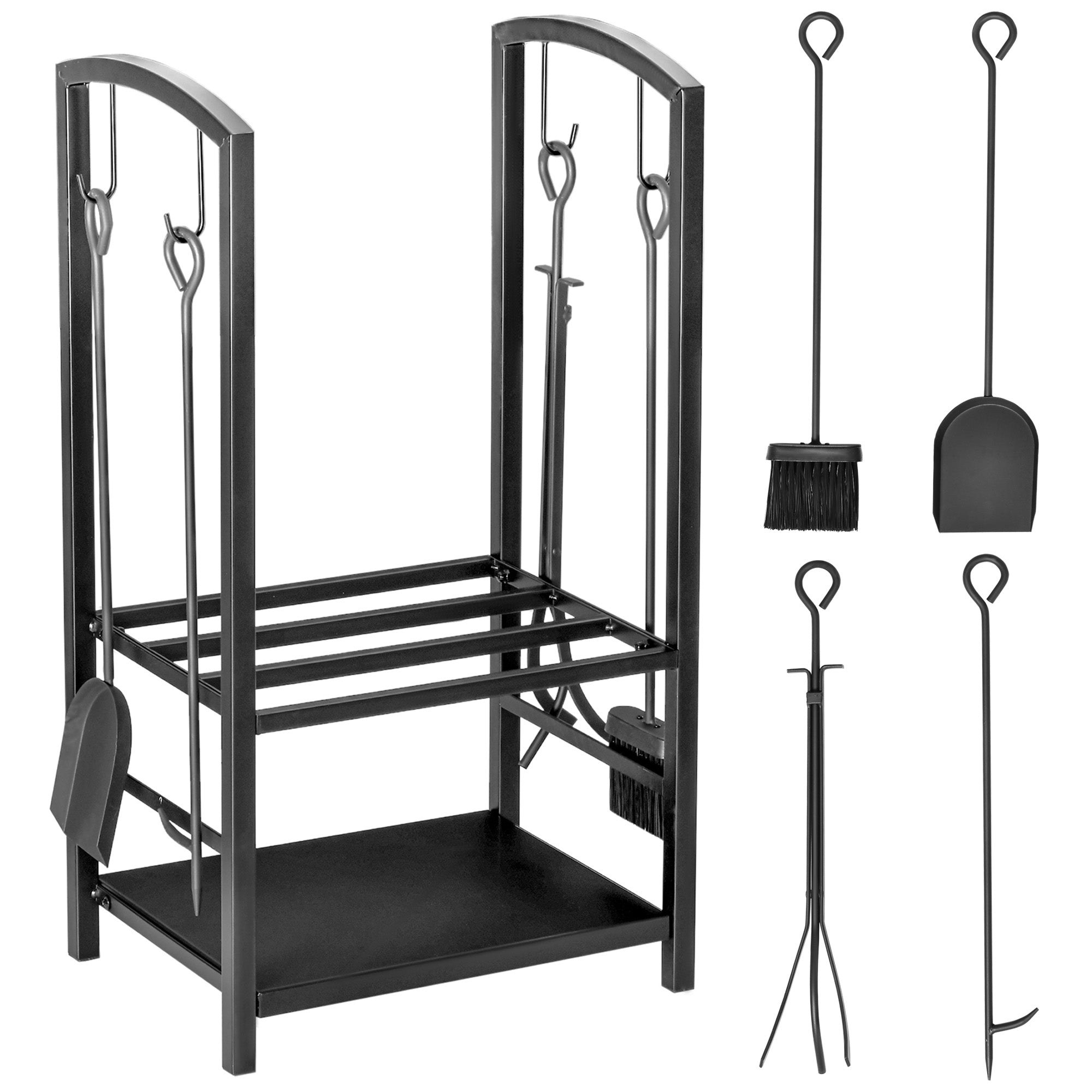 Outsunny Fém Tűzifatartó 40 x 30 x 74,5 cm Tűzifa Tároló Segéd Acél Váz akár 100 kg Tűzifa Állvány Kültéri Faállvány Tűzifa Tárolás Kertben Teraszon Fekete