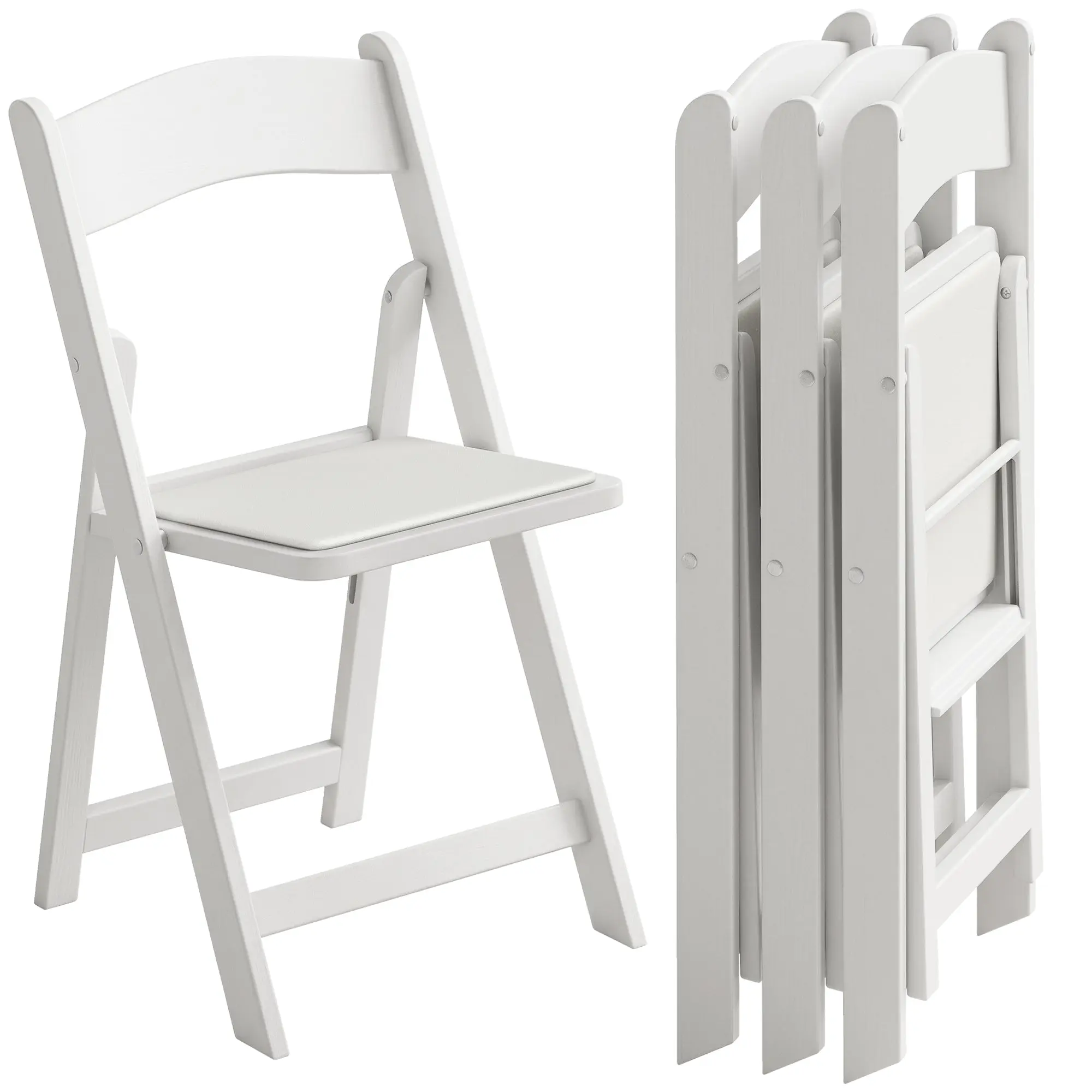 Set of 4 Folding Resin Chairs with Padded PU Seats — Portable Indoor/Outdoor Folding Chairs, 17.3 x 17.7 x 30.7 in, White