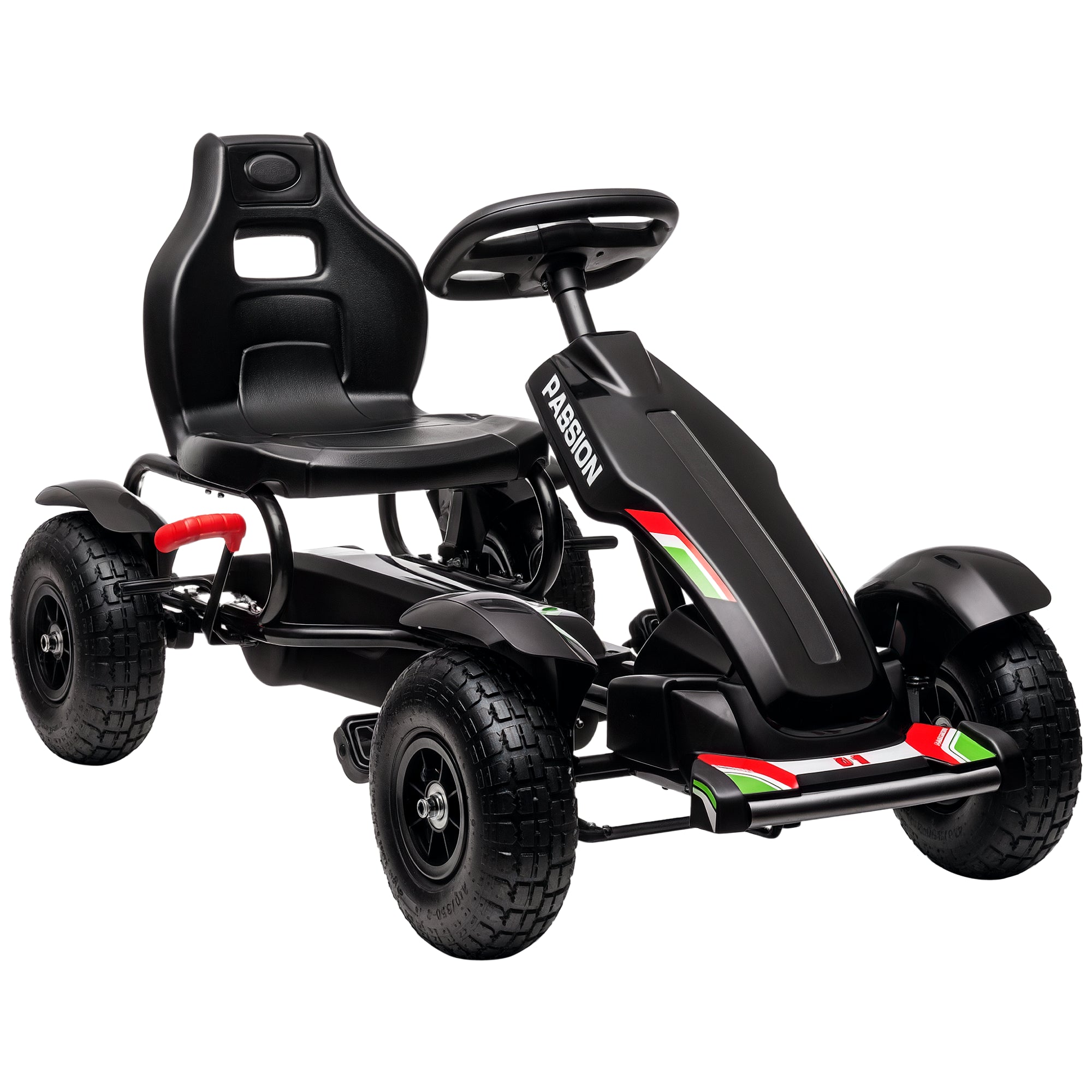 HOMCOM Pedalni Avto Go-Kart z Ročno Zavoro, Nastavljivim Sedom, Naprej in Nazaj, Igrača za Otroke 5-12 Let Črna