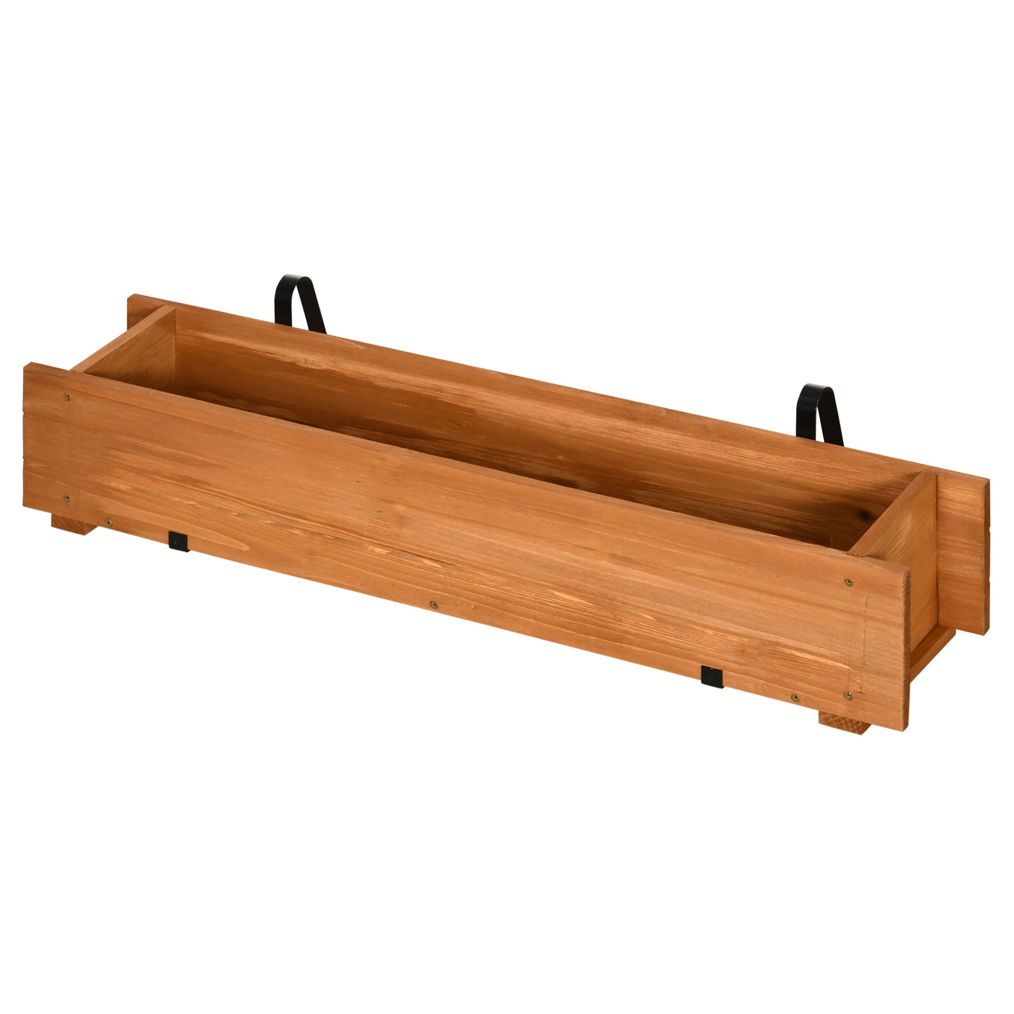 Rectangular Wooden Planter for Floor or Wall Urban Garden with 2 Drainage Holes and 2 Hooks for Crops Plants Flowers on Balcony Garden Terrace 91x18x16.5 cm Natural