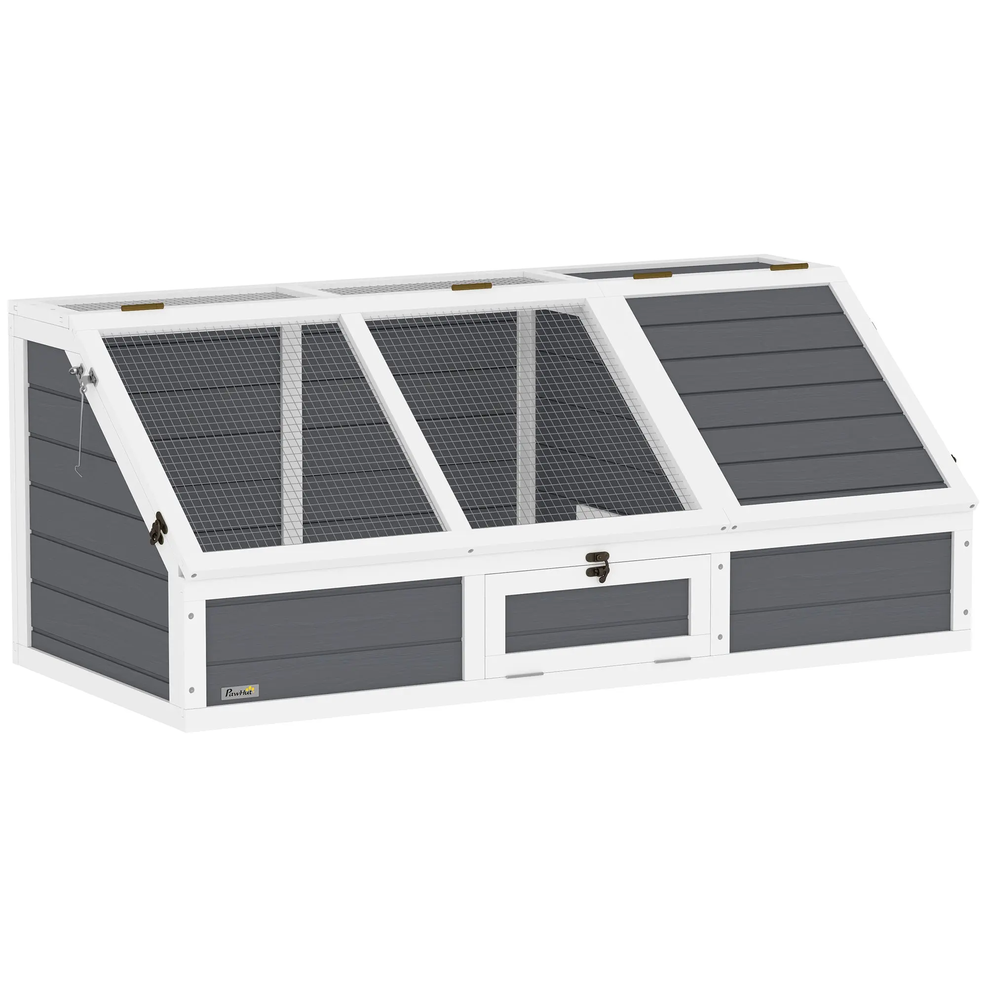 Wooden Turtle House, Turtle Enclosure with Two Main Houses, Flip-Top Upper Side, Lock, Outdoor Reptile Cage for Small Animals, Rabbits 120 x 55 x 50 cm, Light Gray