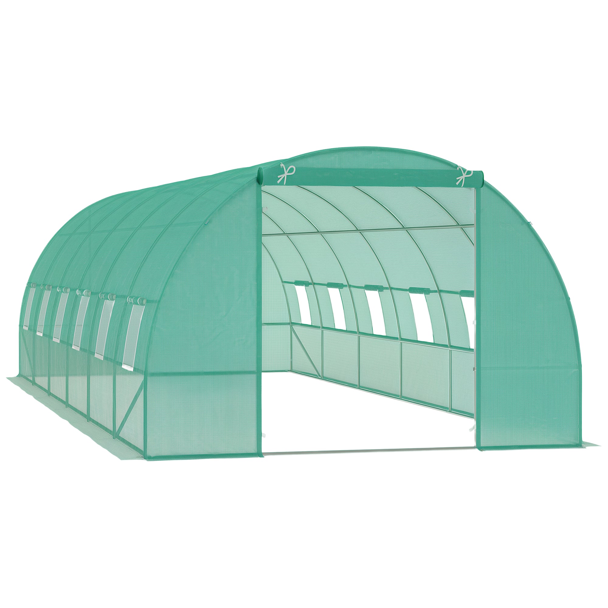 Парник Outsunny 800x300x200см - Полиетиленов парник за домати с врата, 12 прозорца, тунел от галванизирана стомана, PE, стабилен парников тунел за растения с включени анкерни щифт и въжета