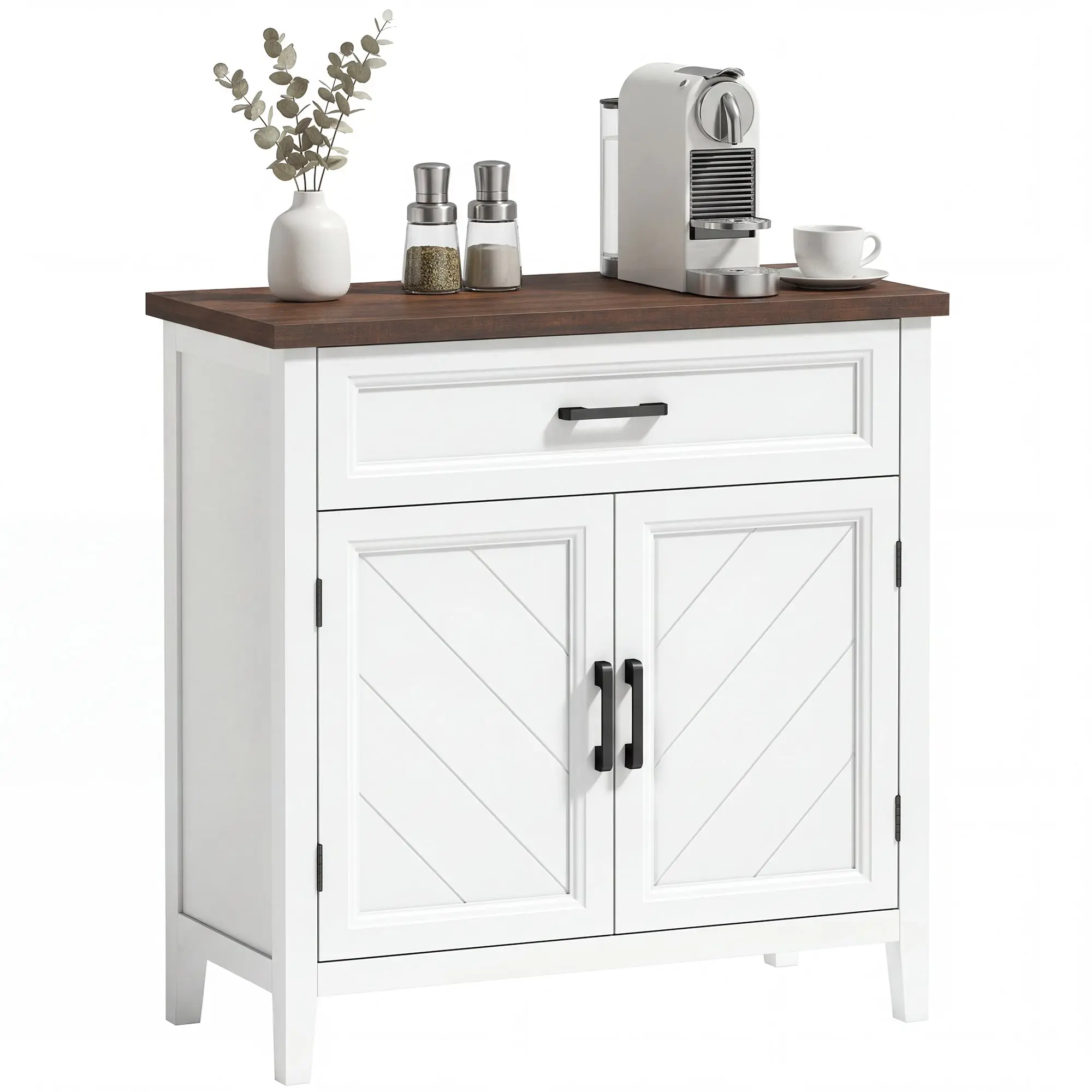 Sideboard Buffet, Storage Cabinet with 2 Doors, Drawer & Adjustable Shelf, Modern Style for Dining Room & Kitchen, 30" x 13.8" x 31.5", White