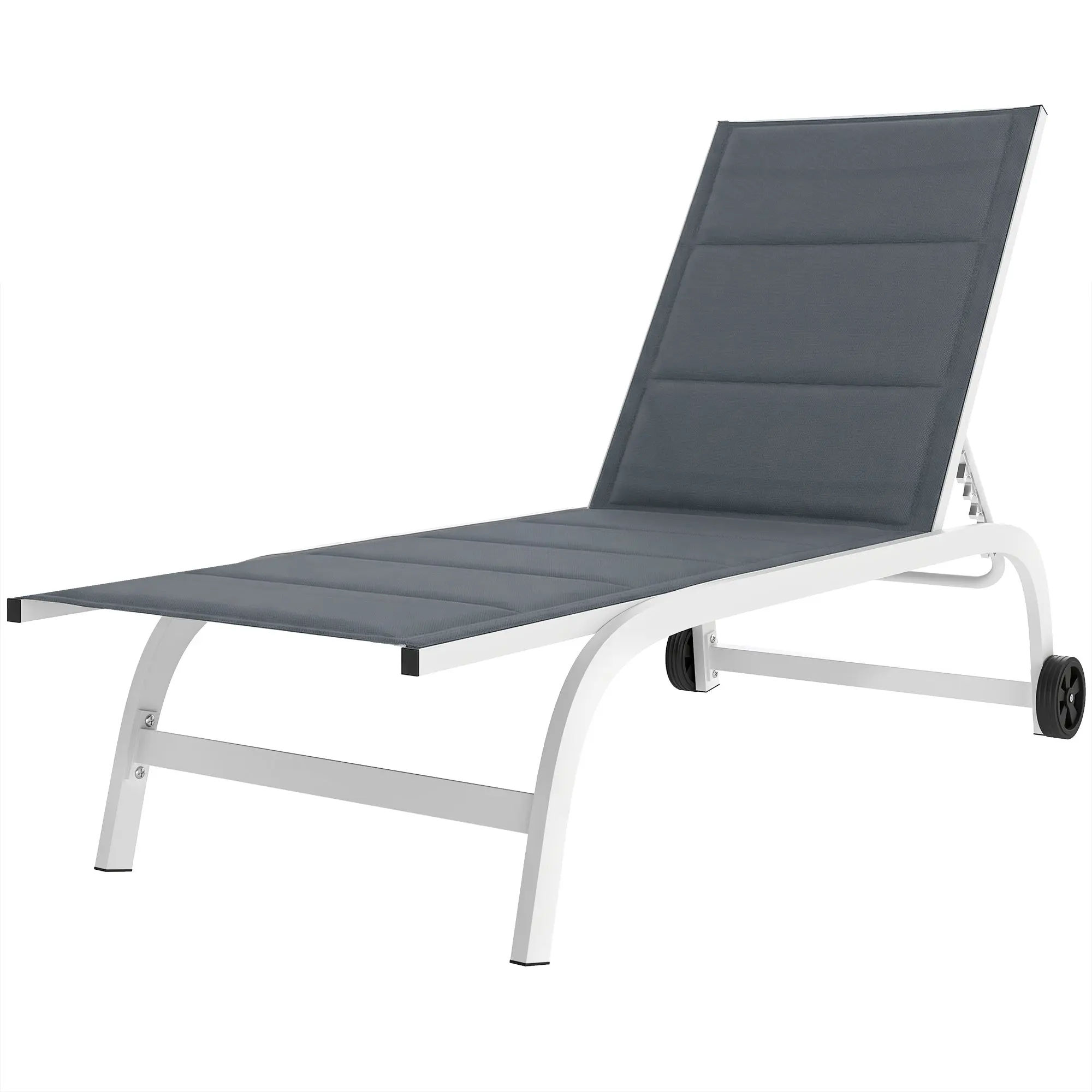 Adjustable Sun Lounger with Wheels — 6-Position Backrest, Texteline Fabric, Aluminum Frame, Dark Gray/White