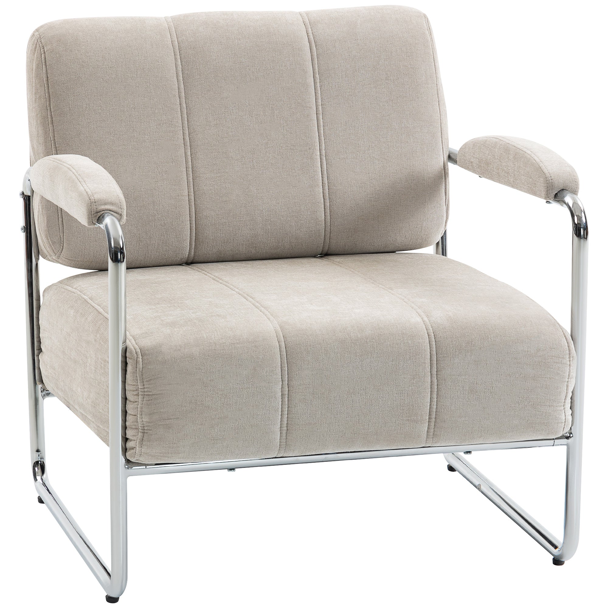 HOMCOM Fauteuil fir d'Wunnzëmmer mat décker Polsterung, breitem Sëtz, duebel Nähte — mëll Chenille, einfach Montage, Stolrahmen — Beige