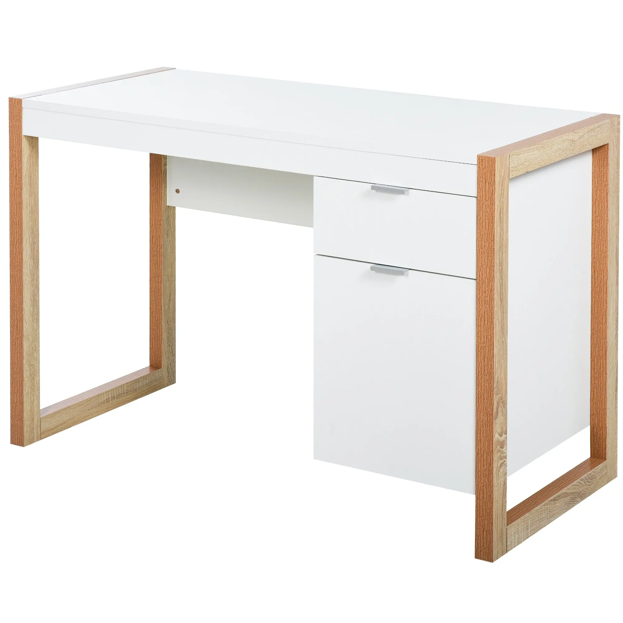 Desk Computer Desk with Drawer Cabinet Rectangular Legs Modern Style Additional Decoration 112.5x50x75.5 cm White