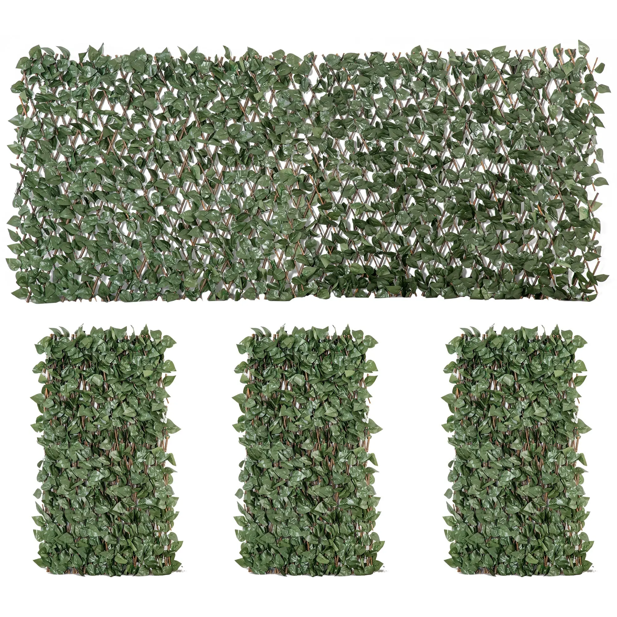 Set of 4 Artificial Ivy Hedge Panels, Expandable Polyester & Wicker Privacy Screen, 78.7 x 39.4 in for Garden, Balcony & Patio, Green