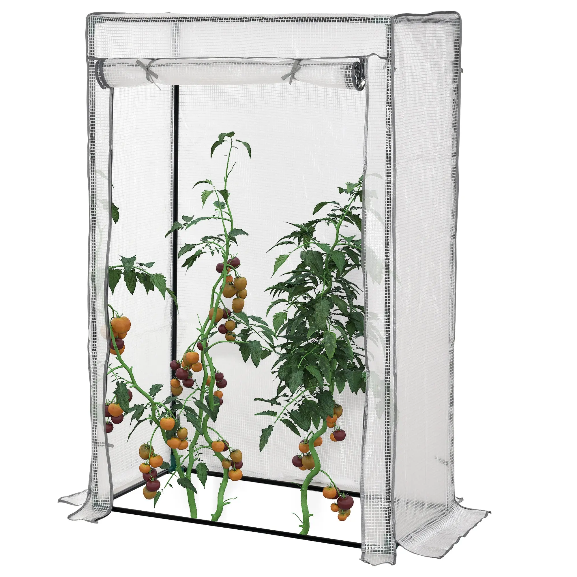 Greenhouse with PE Grid Film, Door, Winterproof Foil Greenhouse made of Steel, Greenhouse for Balcony, Garden, Tomato House 100 x 50 x 150 cm, Tomato Greenhouse for Tomatoes, Vegetables, White