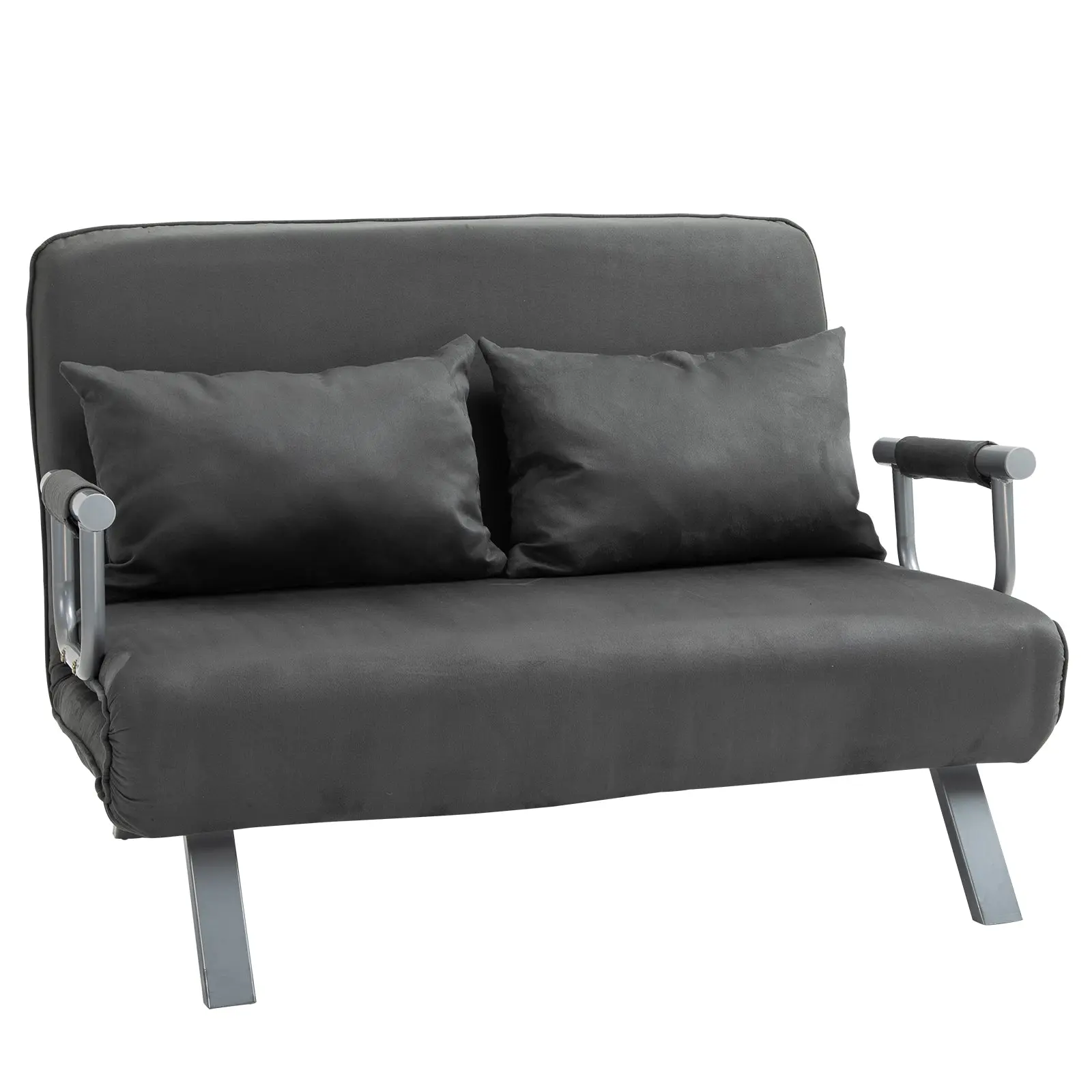 Sleeper Sofa with Adjustable Backrest, Throw Pillows, Sofa Bed, Velvet Look, Armrest, Guest Bed, Folding Chair for Living Room, Bedroom, Gray