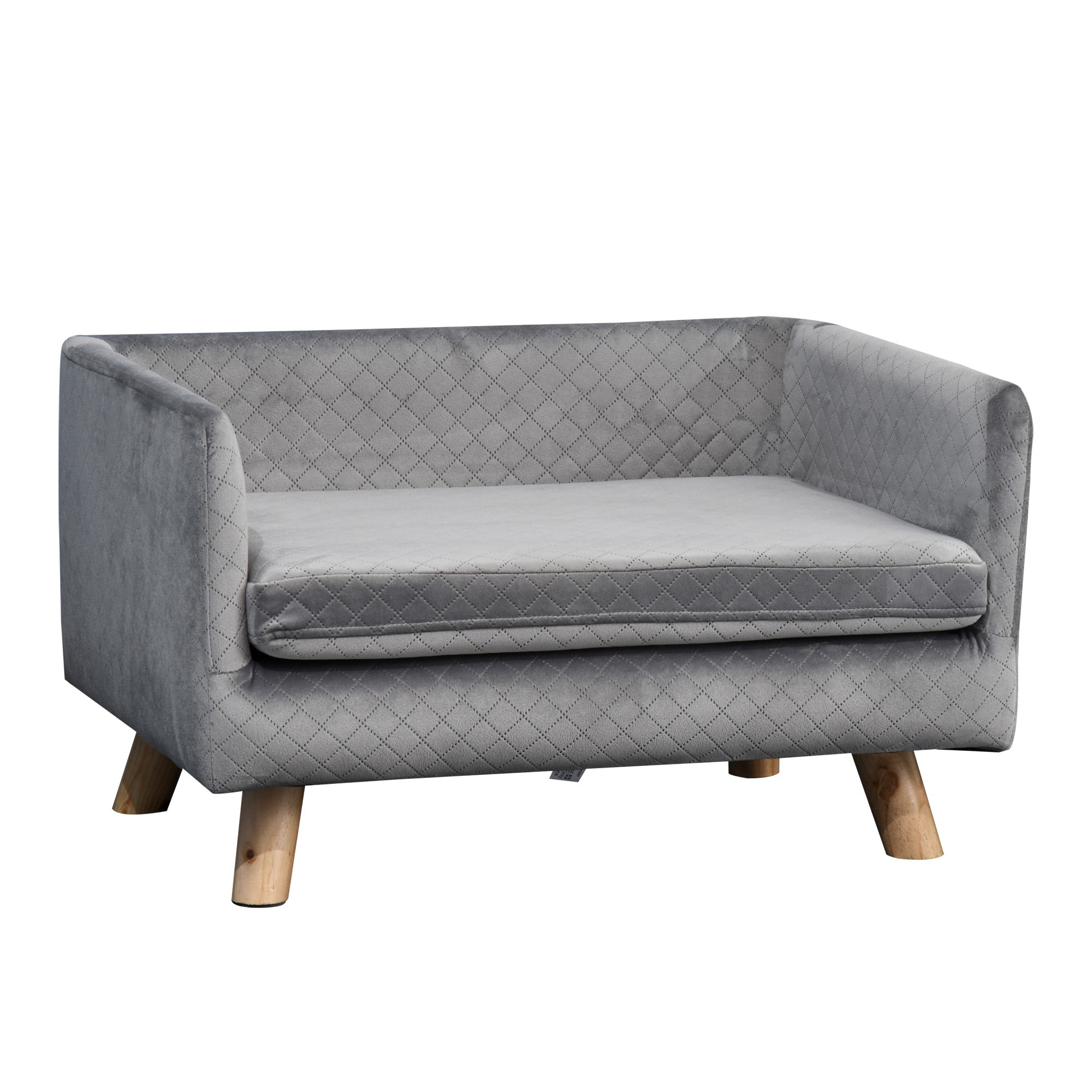 PawHut Hondenbank met Houten Poten - Huisdierbed - Hondensofa - Hondendeken voor Kleine Honden tot 8 kg - Velours Grijs 64 x 45 x 36 cm