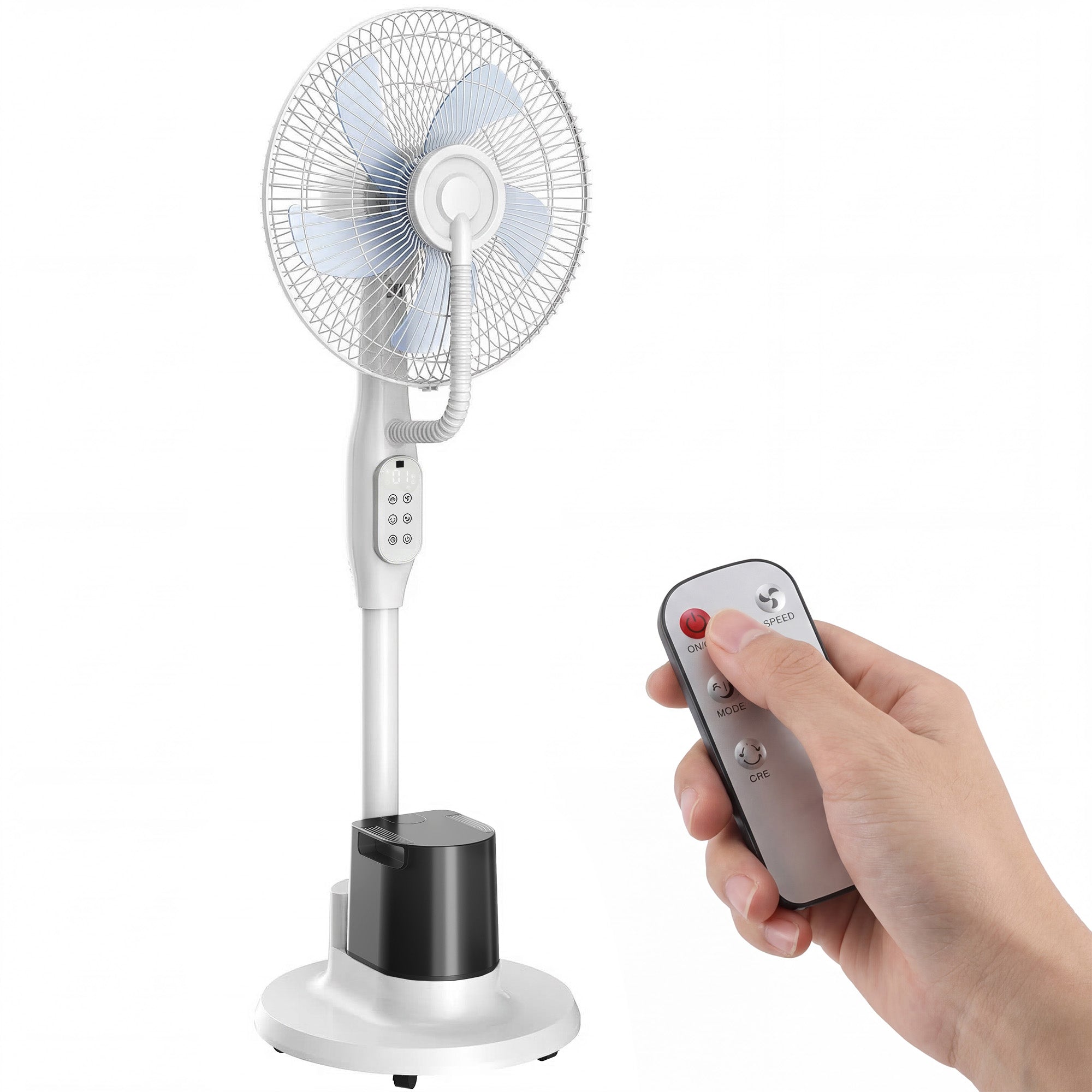 HOMCOM 90 W tih meglen stoječi ventilator, višina 128 cm, 70° oscilacija, 3 hitrosti in 3 načini, 3,5 L rezervoar, daljinski upravljalnik, 8-urni timer, bela