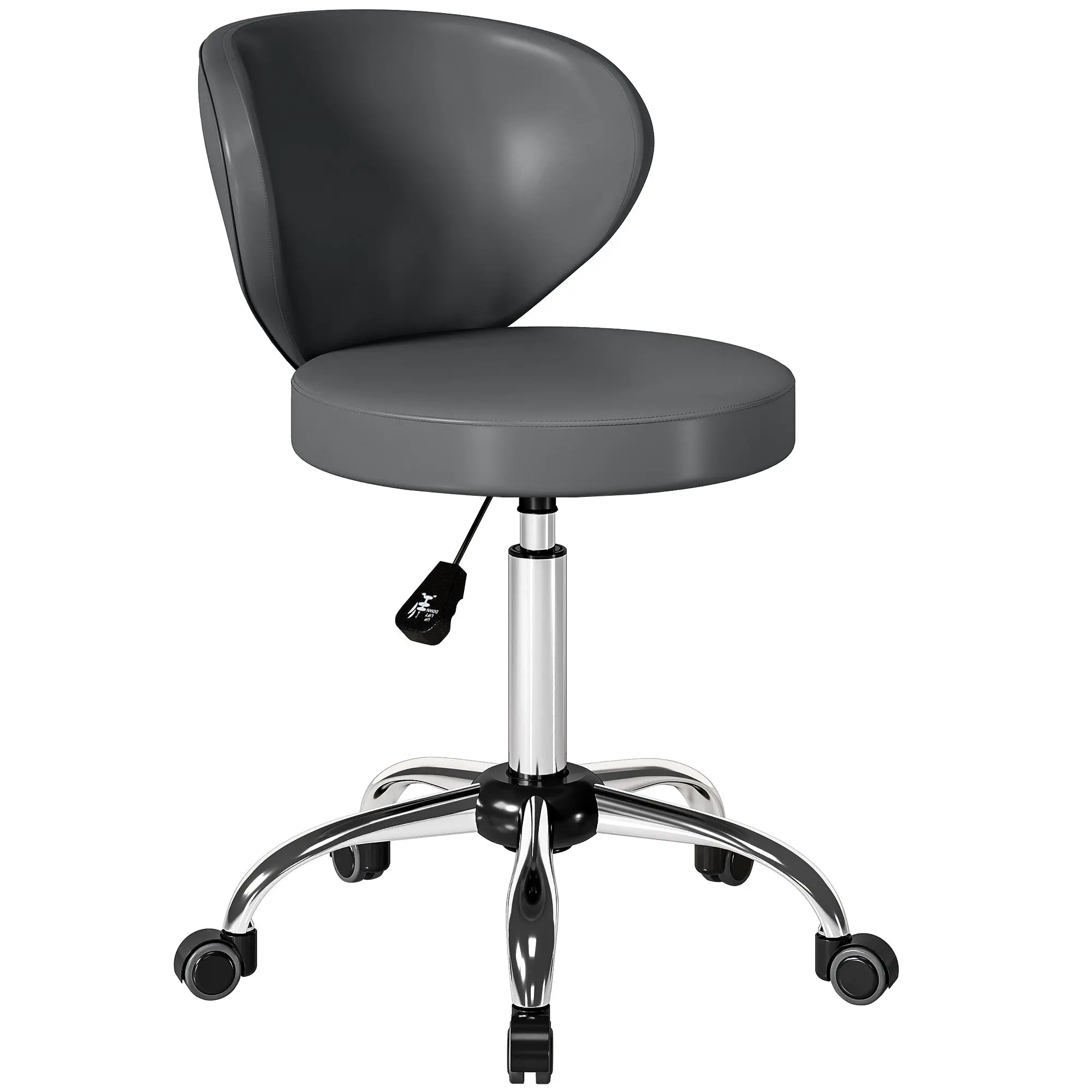 Rolling Massage Stool with Adjustable Height (29–35 in), Backrest, 360° Swivel, Steel Frame – Gray