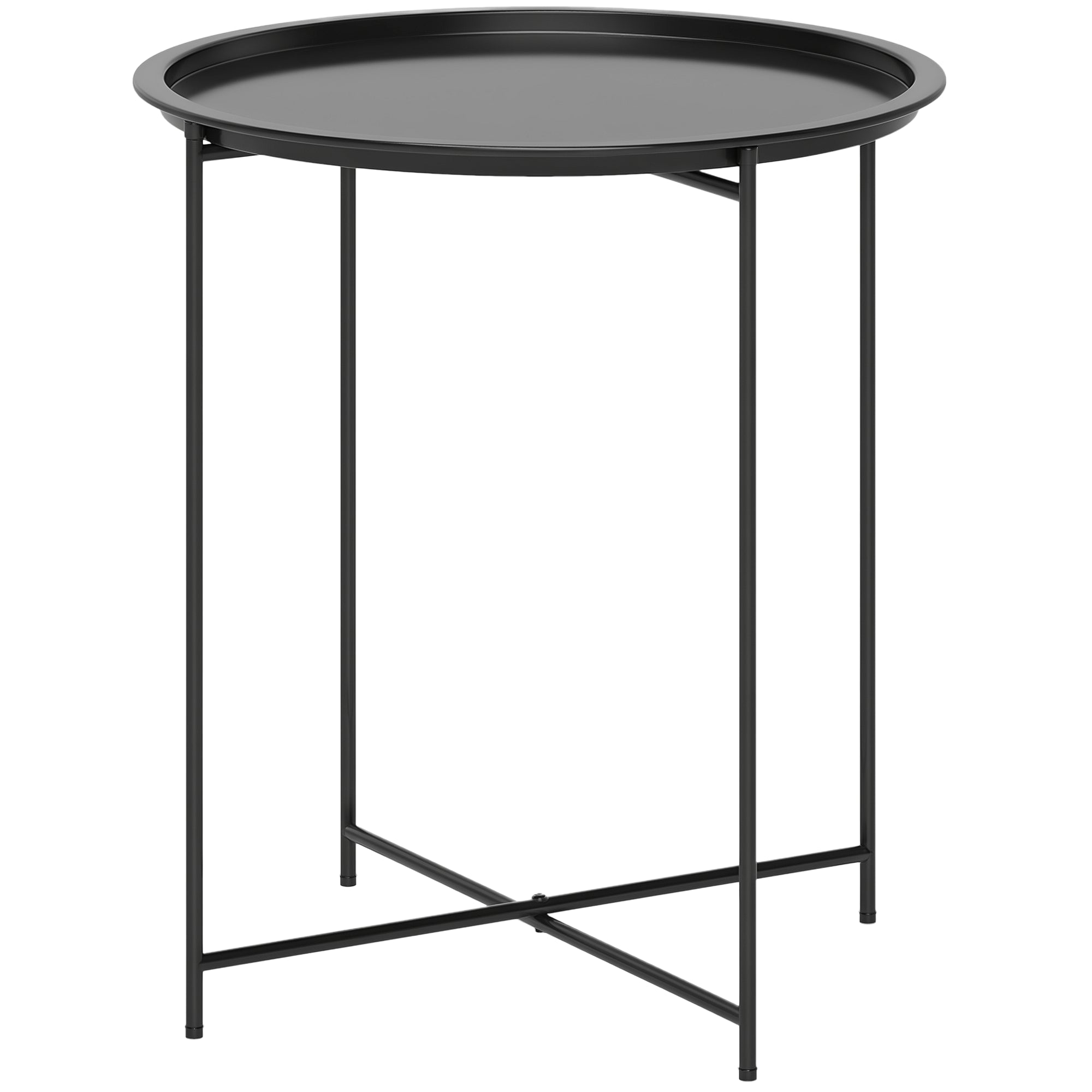 Folding Side Table Garden Table ?46 x 50 cm Round Weatherproof Balcony Table with Folding Legs Camping Table Folding Table Coffee Table for Living Room Office Outdoor Indoor Black
