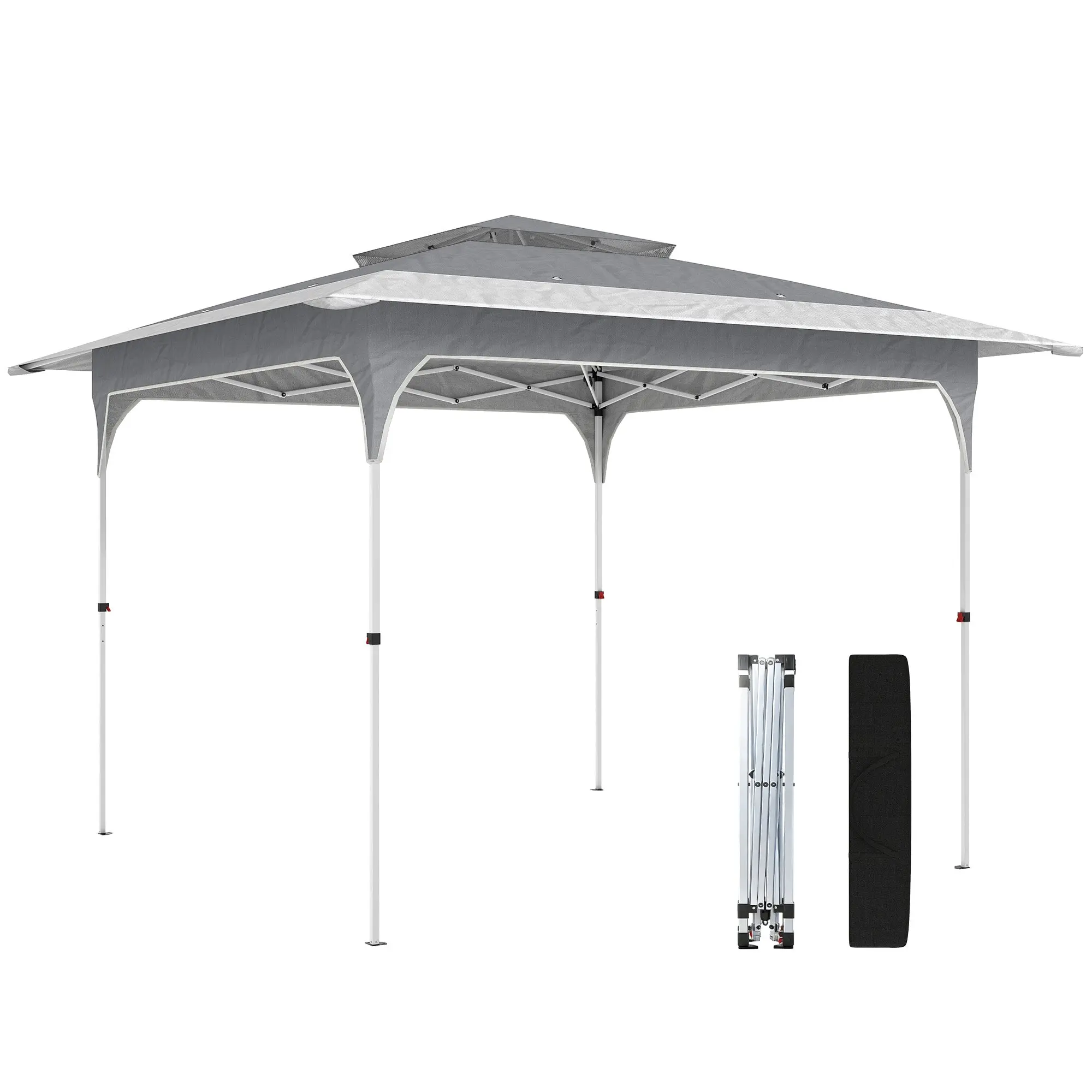 11.5' x 11.5' Waterproof Pop-Up Gazebo, Height-Adjustable, One-Button Quick Setup, Double Roof UV50+, Folding Party Canopy with Carry Bag – Anthracite