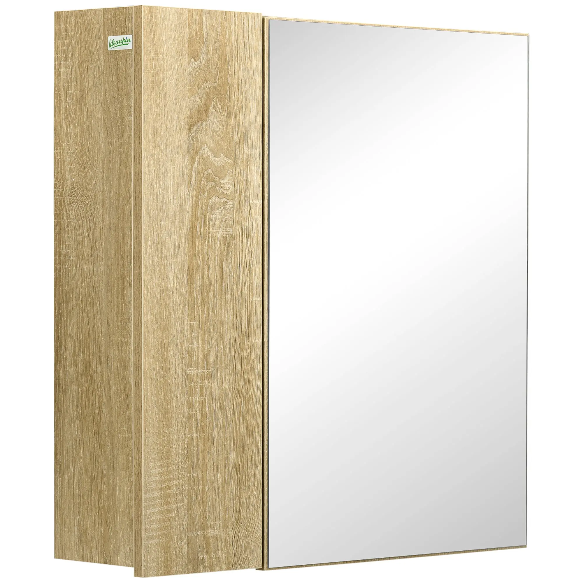 Bathroom Cabinet with Mirror and 4 Internal Shelves, in Chipboard, 60x15x60cm, Wood Color