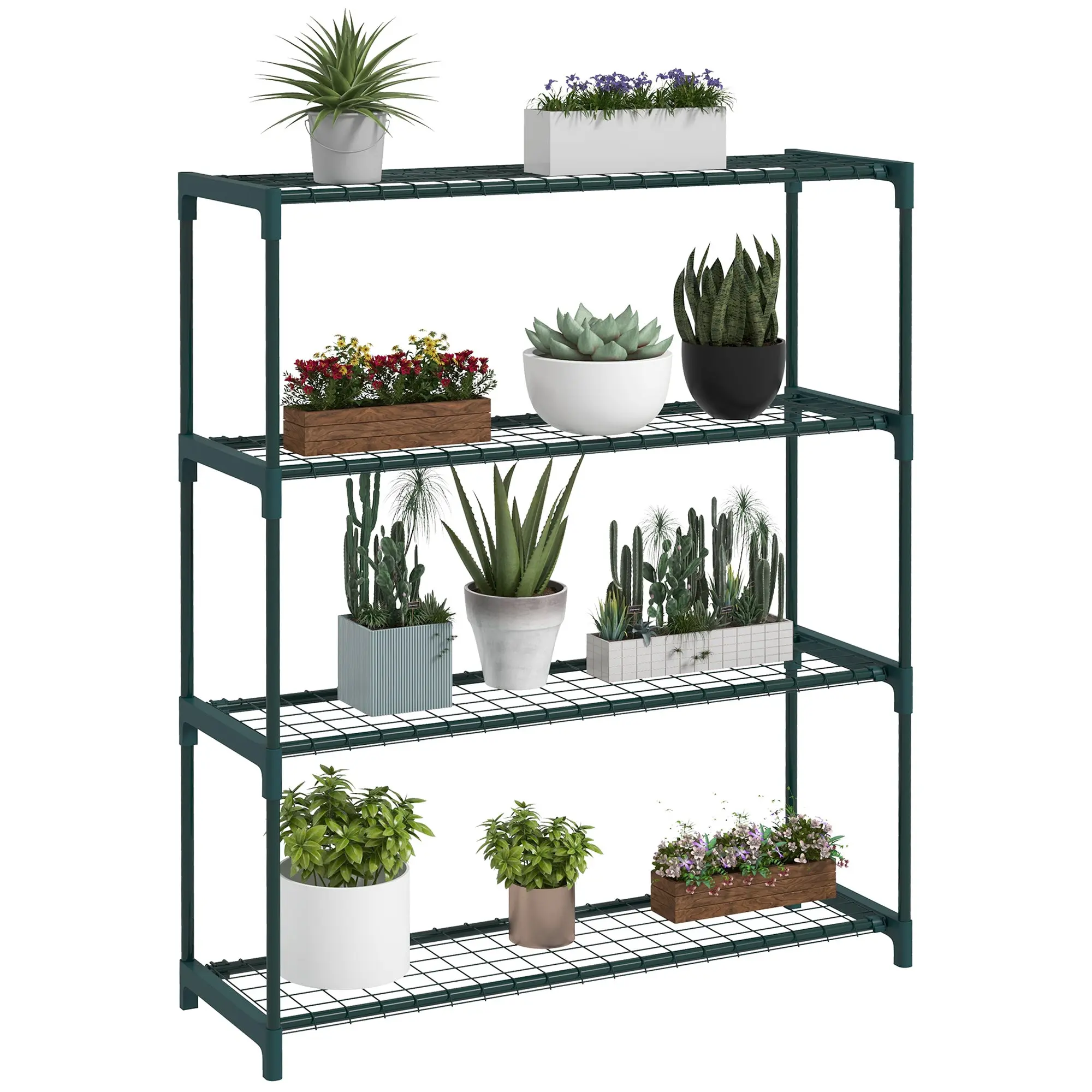 Plant Stand 4-Tier Pot Rack with Steel Structure for Garden Patio 89x28x107 cm Dark Green