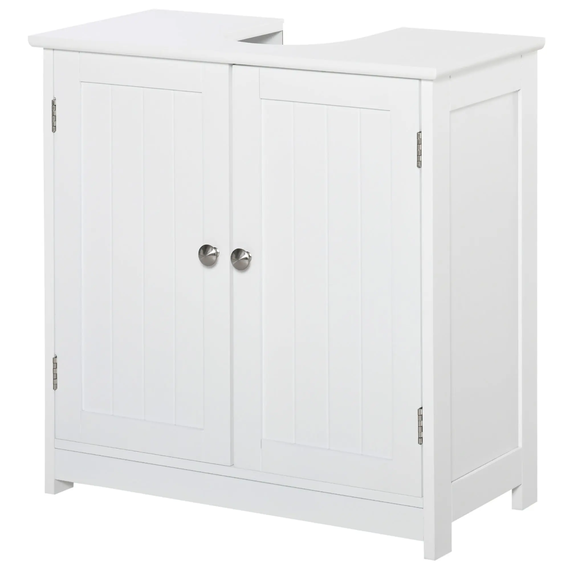 Bathroom Vanity Unit - Under Sink Cabinet - 2-Door Cupboard with Shelf - 60L x 30W x 60H cm - White Wood