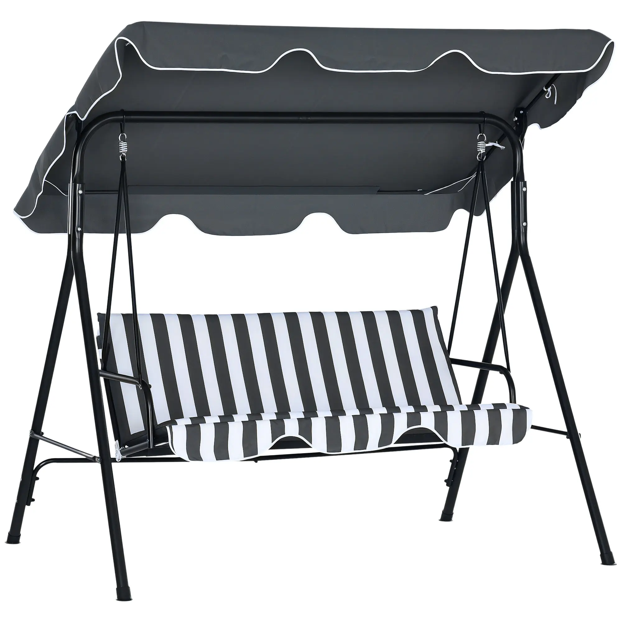 Hollywood Swing with Seat Cushion, 3-Seater Garden Swing with Adjustable Sunroof, Swing Bench supports up to 240 kg, for Garden, Terrace, 172 x 110 x 153 cm, Gray+White