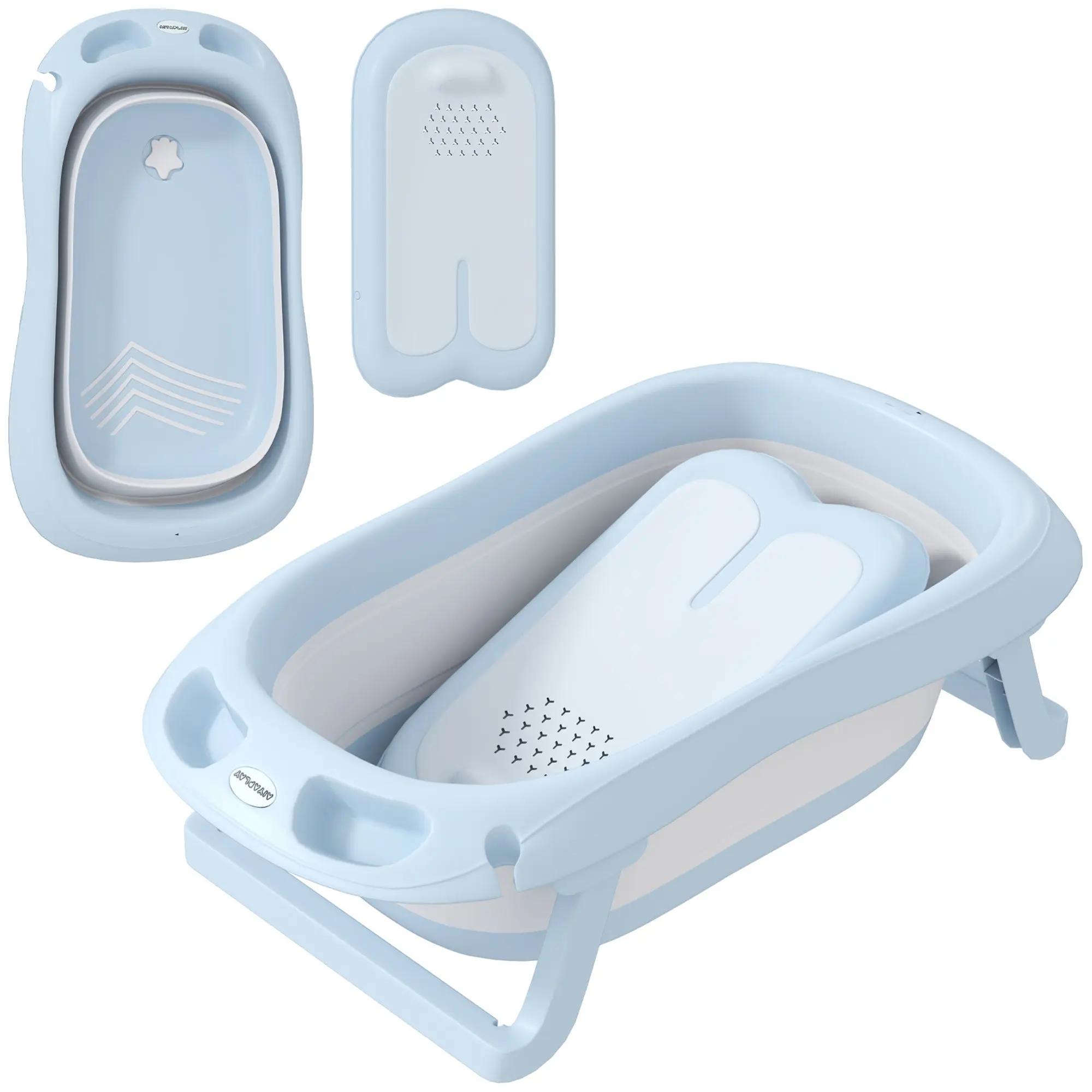 Baby Bathtub Foldable Baby Tub with Stand Drainage and Shower Holes Seat Mat Portable Non-Slip Baby Bath, Bathing Tub, Shower Tray for Newborns 0 to 24 Months