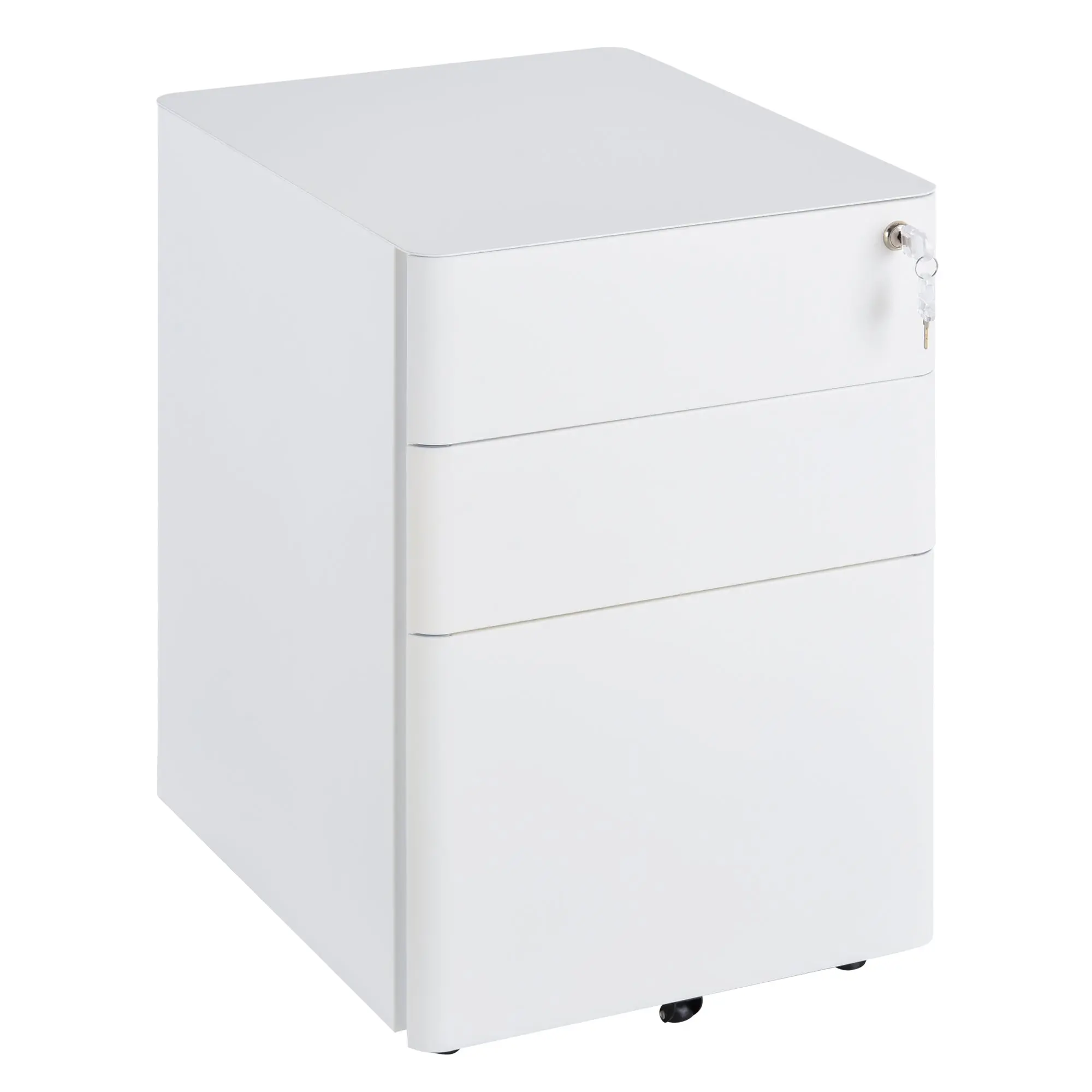Rolling Container, Mobile Filing Cabinet with 3 Drawers, Lockable Office Cabinet with Hanging File Drawer, Storage, Steel, 39 x 48 x 59 cm White