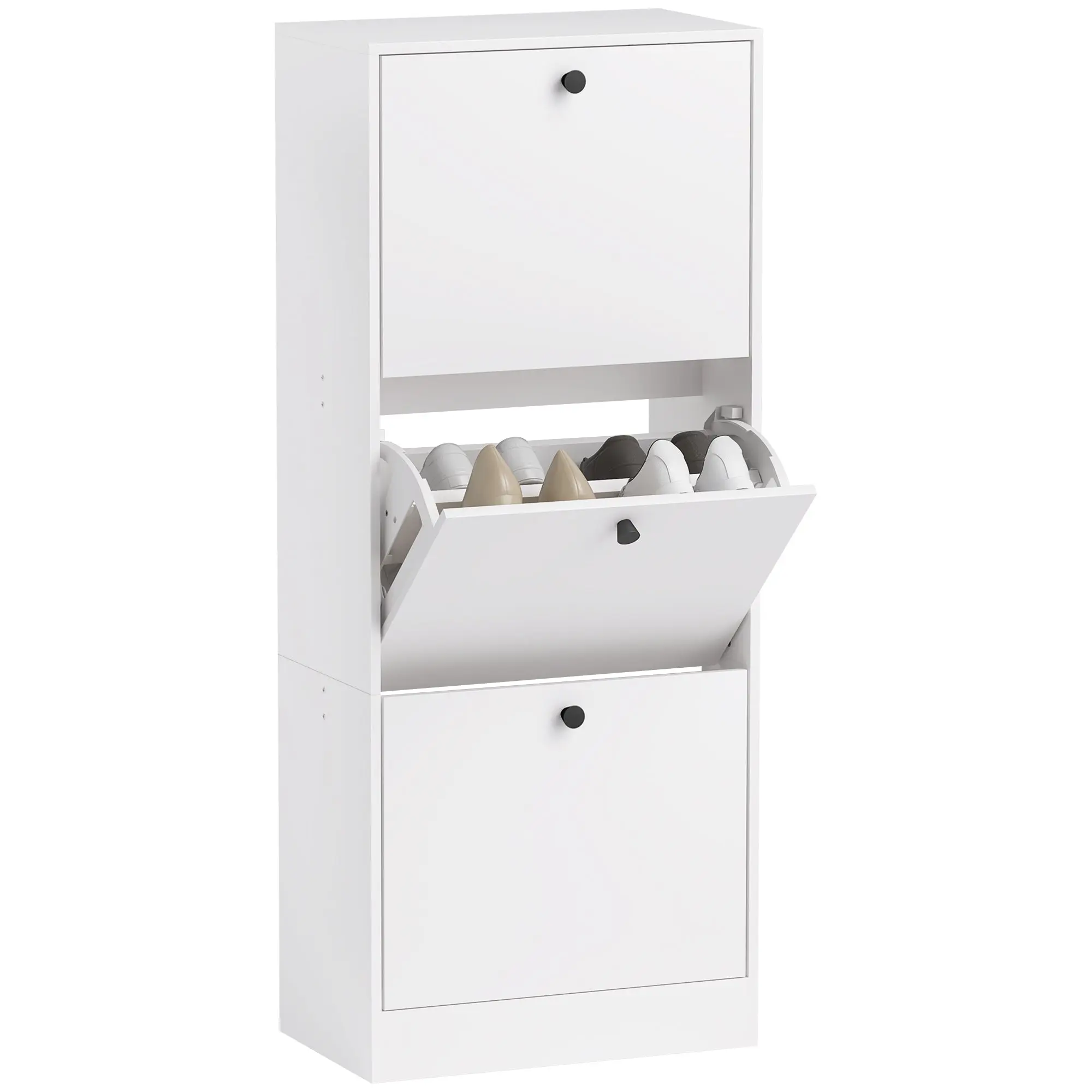Shoe Cabinet with 3 Flaps, Shoe Rack with Adjustable Divider, Slim Shoe Cupboard for 12 Pairs of Shoes 47 x 28 x 115 cm, White