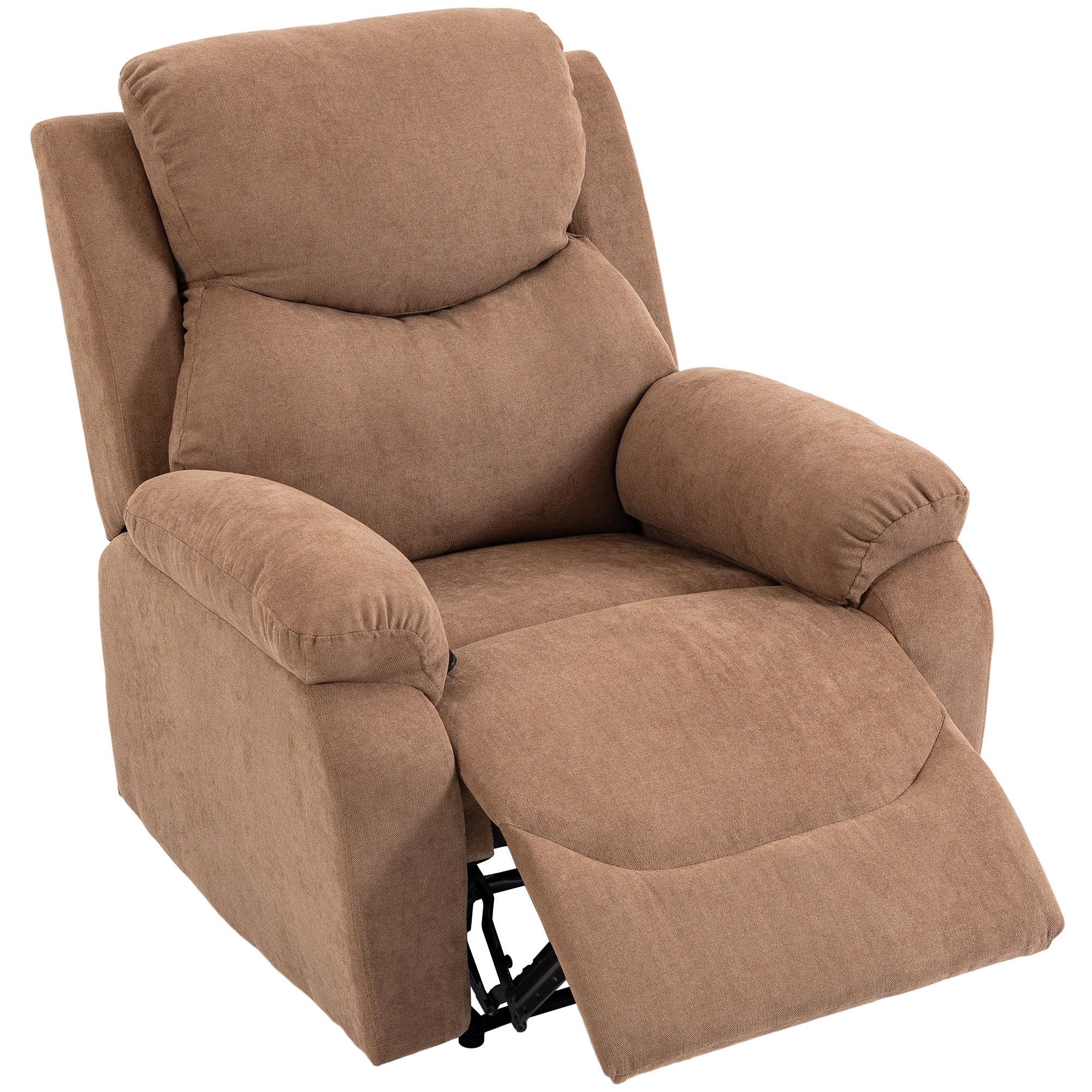 150° Manual Recliner Chair – Modern Linen-Look Armchair with Thick Cushion, Padded Arms & Footrest, Dark Brown
