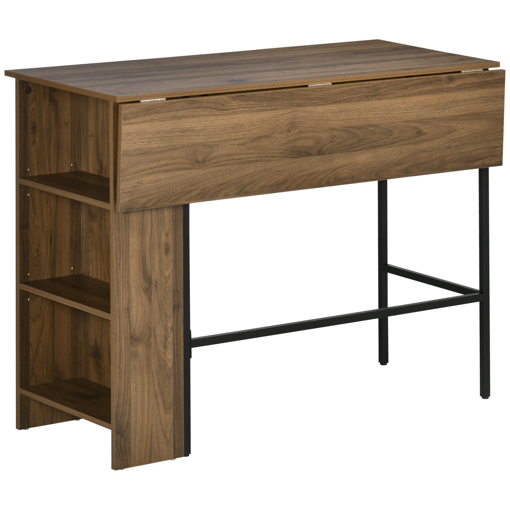 HOMCOM Ausziehbarer Bartisch Bistro Tisch Esszimmer Tisch mit 3 Ablagefächern und einem Metallrahmen für Küche und Essbereich 120x76x91,4 cm Braun