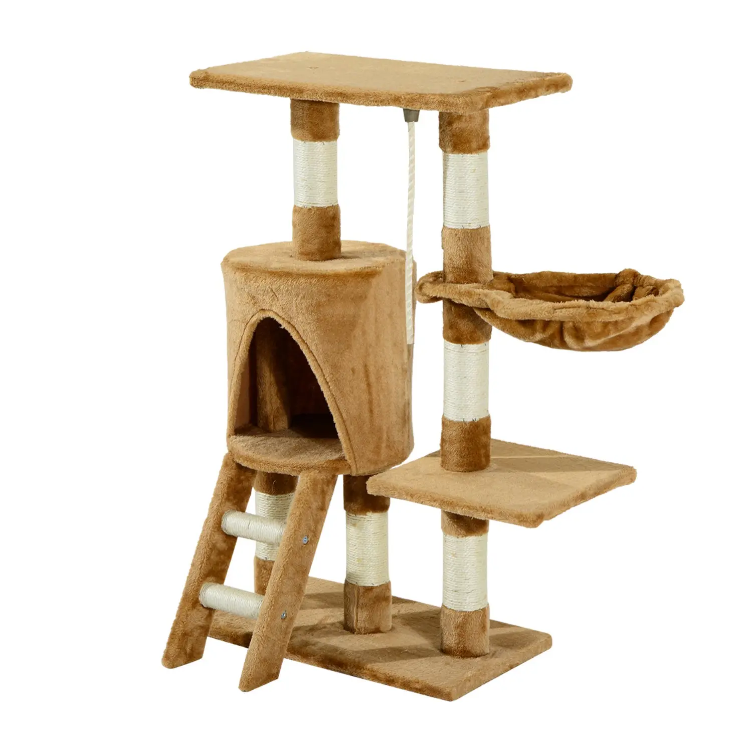 Cat Scratching Tree 55x30x95 cm with Nest Platform House Ladder Play Rope Particleboard and Covered in Plush Brown