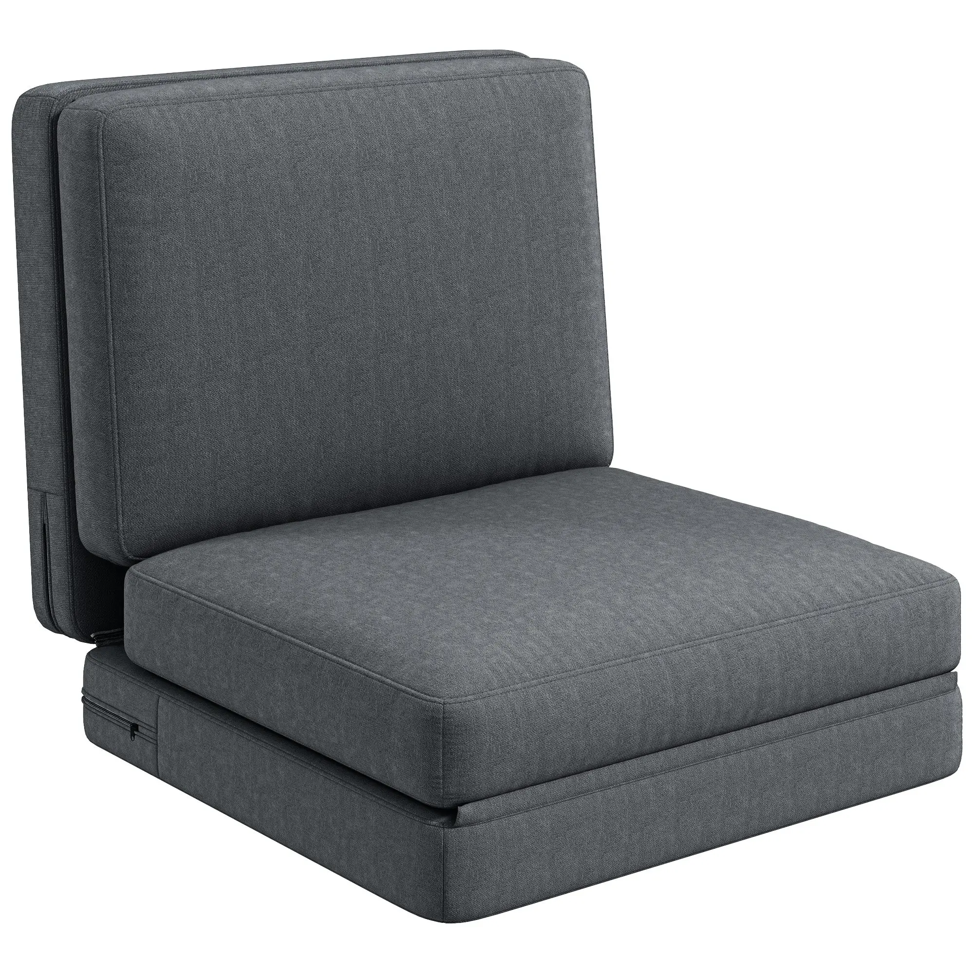 Floor Sofa 3-in-1 Foldable Sleeper Sofa with Velvet Look, Upholstered Sofa Bed up to 240 kg, for Bedroom, Living Room, Dark Gray