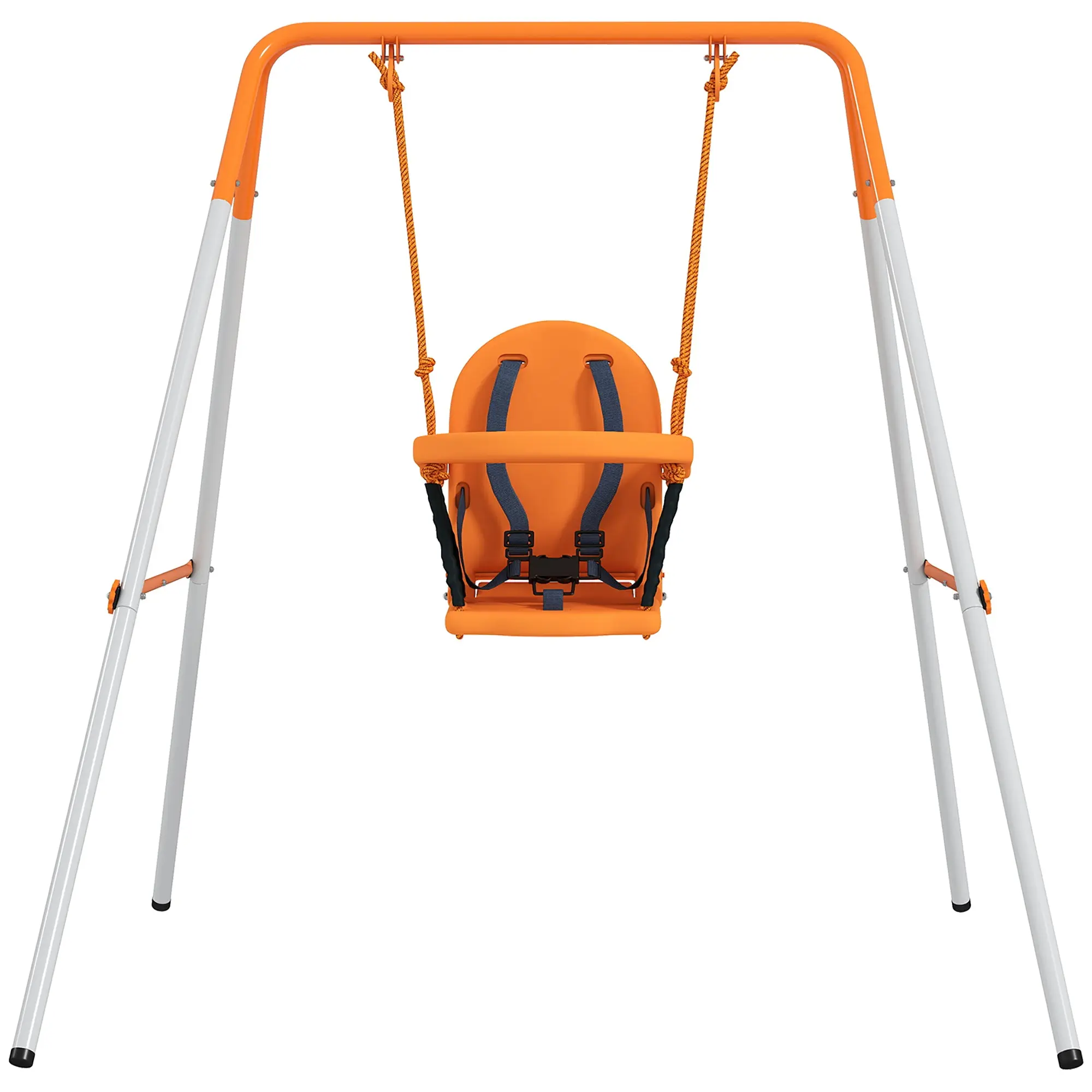 Baby Swing — Steel A‑Frame Indoor/Outdoor Swing with Backrest and Safety Belt, 6–36 Months, 25 kg (55 lb) Capacity, Orange