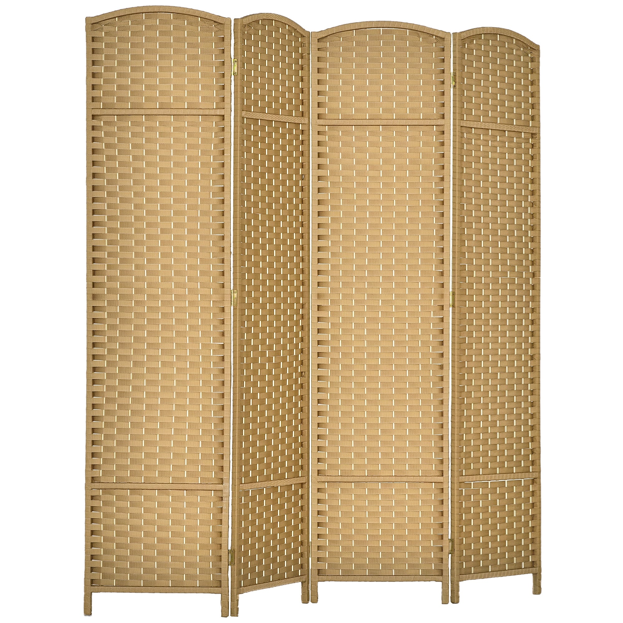HOMCOM Indendørs Rumdeler 4 Paneler 160 x 170 cm Foldbar Privatlivsskærm med Vævet Finish, Adskillelse Partition til Stue, Soveværelse, Hjem, Naturligt Træ
