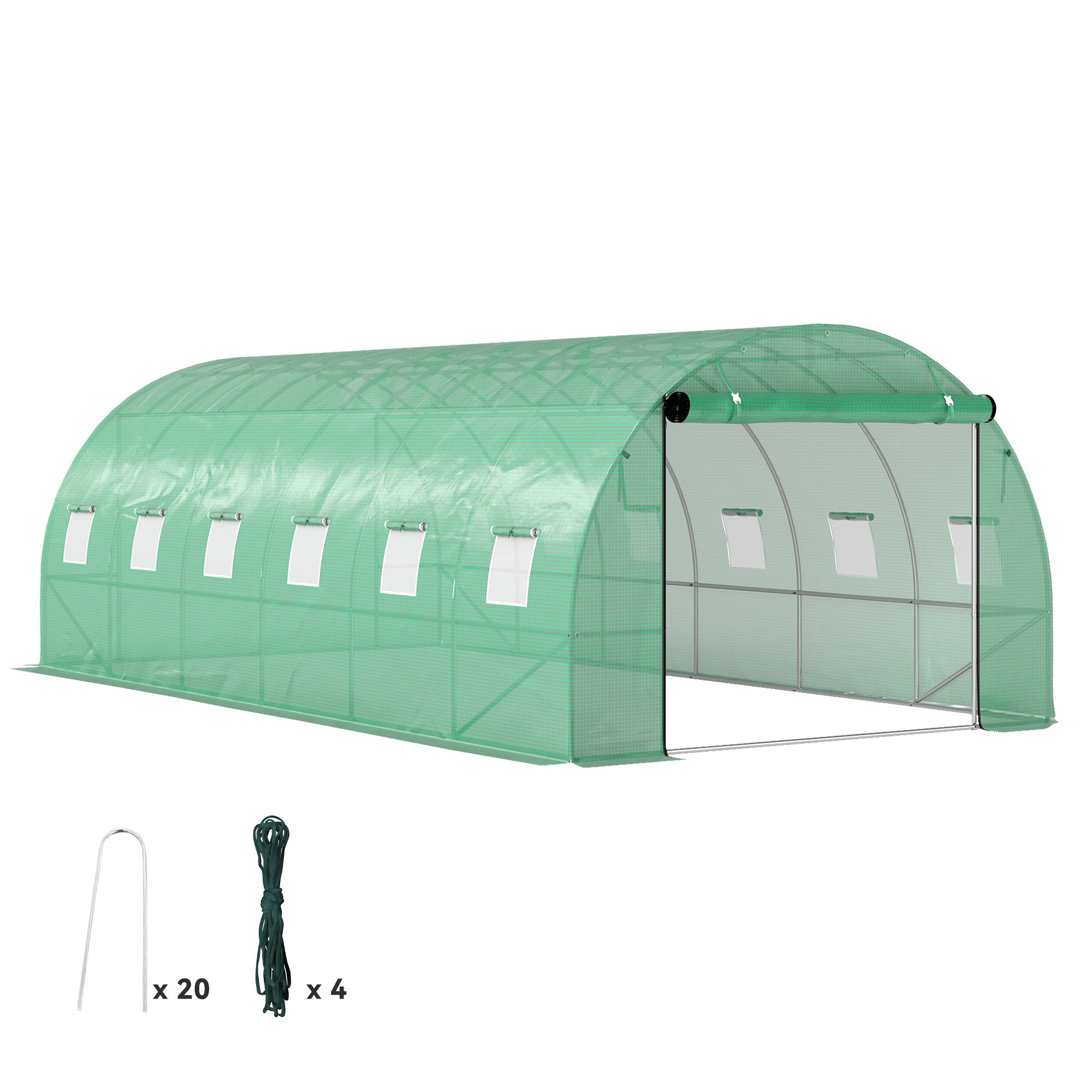 Greenhouse 300x600x200cm Foil Greenhouse Tomato House with Door, 12 Windows, Galvanized Steel Foil Tunnel, 170g/m? PE, Stable Plant Tunnel, Greenhouse incl. Ground Anchors & Ropes, Green