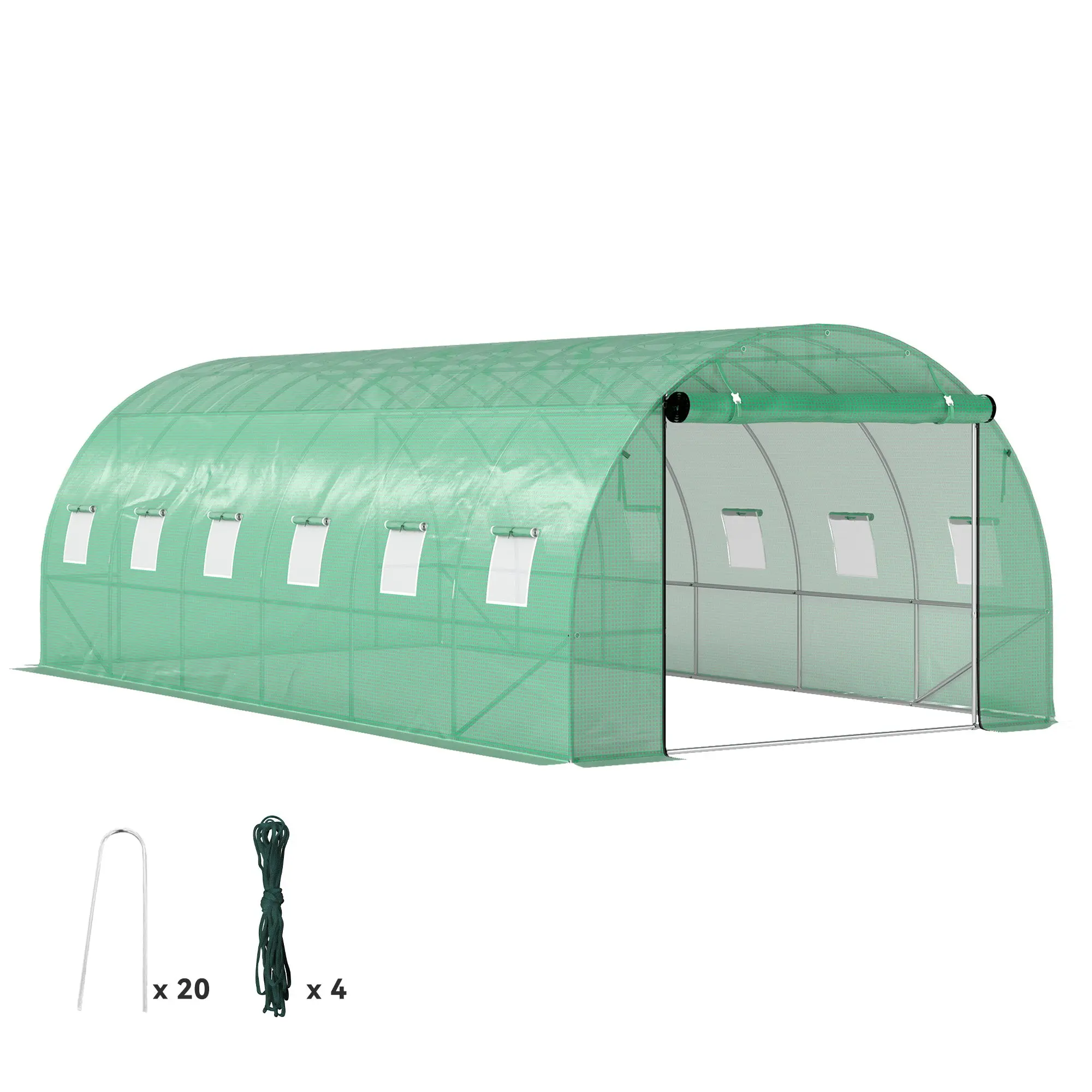 Greenhouse 300x600x200cm Foil Greenhouse Tomato House with Door, 12 Windows, Galvanized Steel Foil Tunnel, 170g/m? PE, Stable Plant Tunnel, Greenhouse incl. Ground Anchors & Ropes, Green