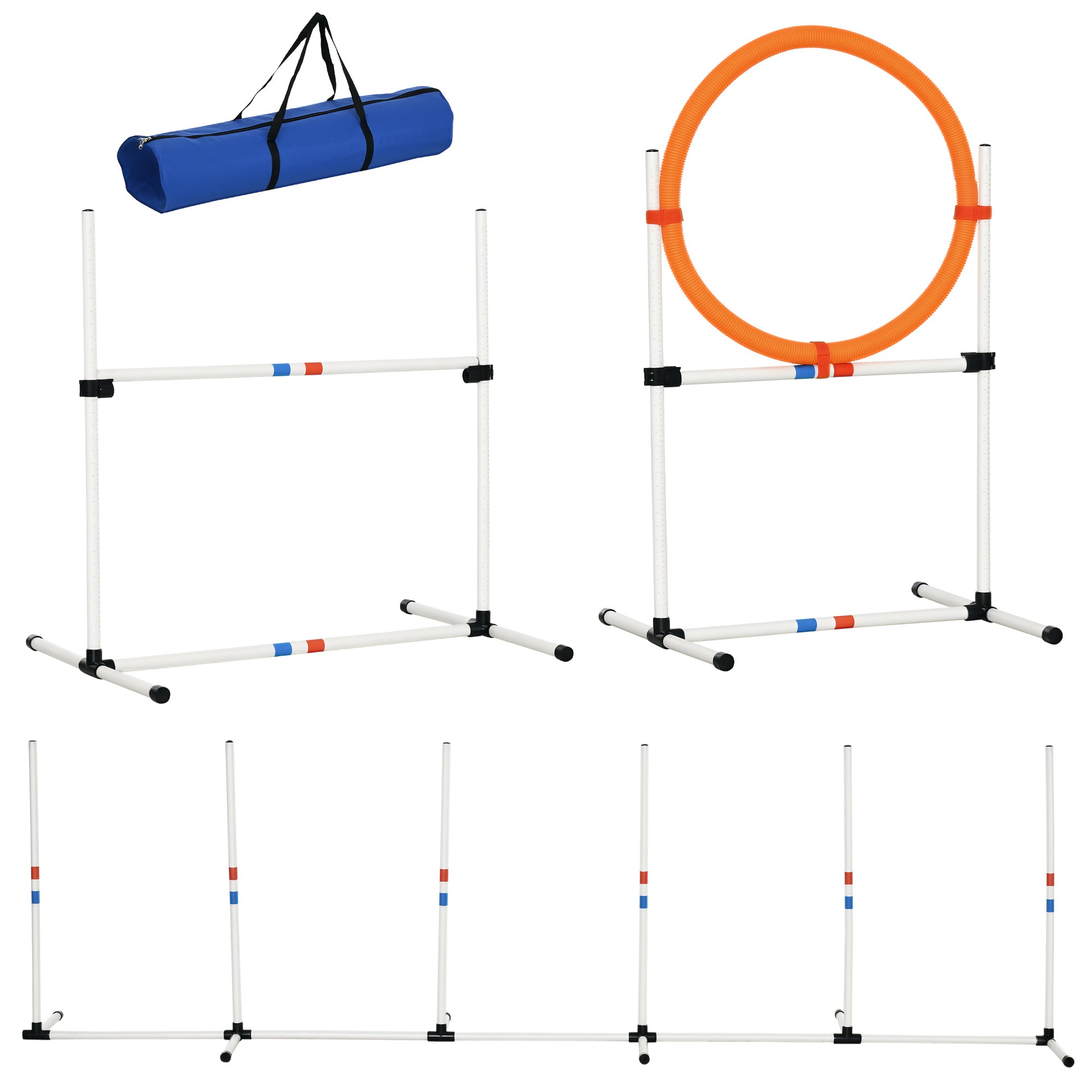 PawHut 3-teiliges Hund Agility Set für Haustiere - Trainingsset inklusive Tragetasche, leicht zu transportieren, Kunststoff Weiß+Gelb
