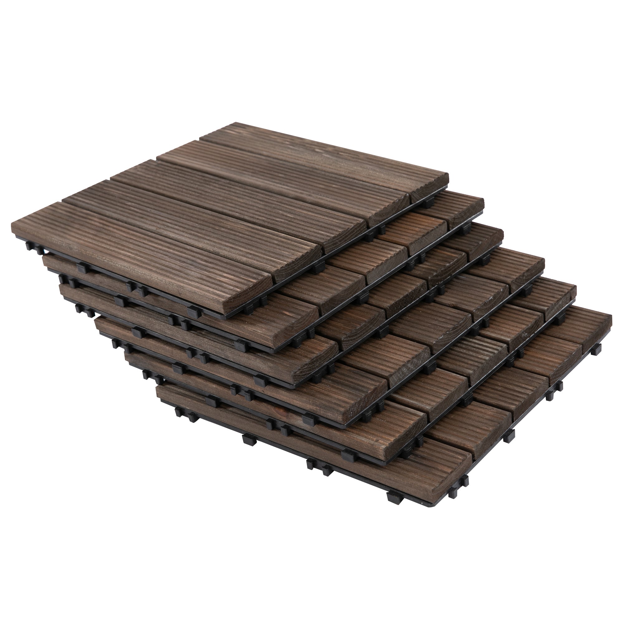 Outsunny Utomhus Trädgårdplattor i Trä, Set med 27 Stycken, 2.5m², Sammanlänkning, 30x30cm, Svart