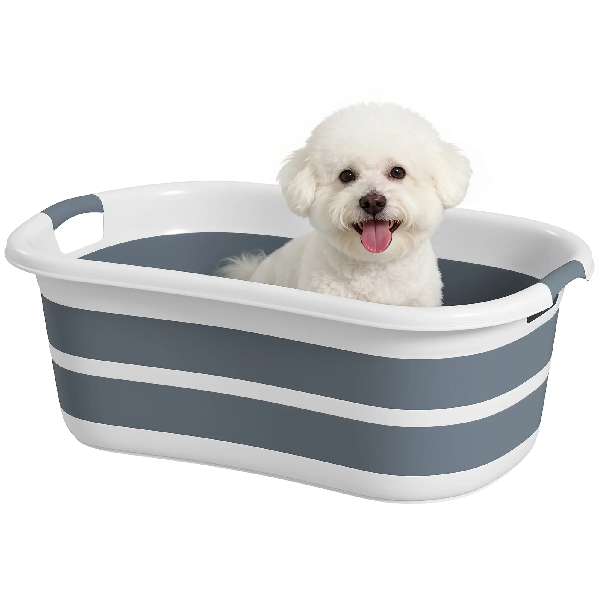 27 L (7.1 US gal) Foldable Pet Bath for Small Dogs & Cats — Portable Tub with Drain, Compact for Indoor & Outdoor Use, Gray