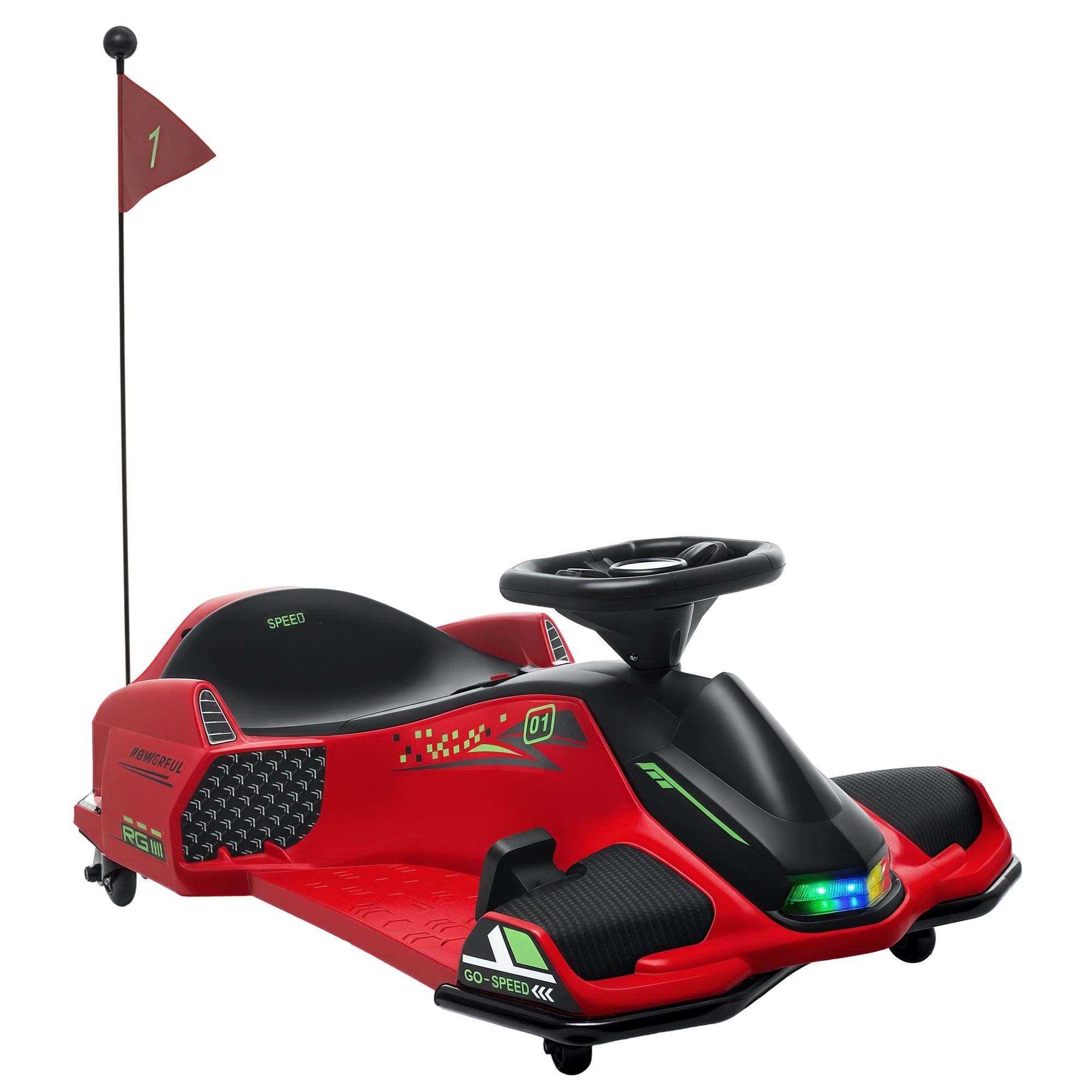 Kids Electric Go-Kart 12V 3-8km/h Drift Kart with Drift Mode, Slow Start, Go-Kart with Lights Music, Safety Belt Children's Vehicle for 8-12 Years Kids Red
