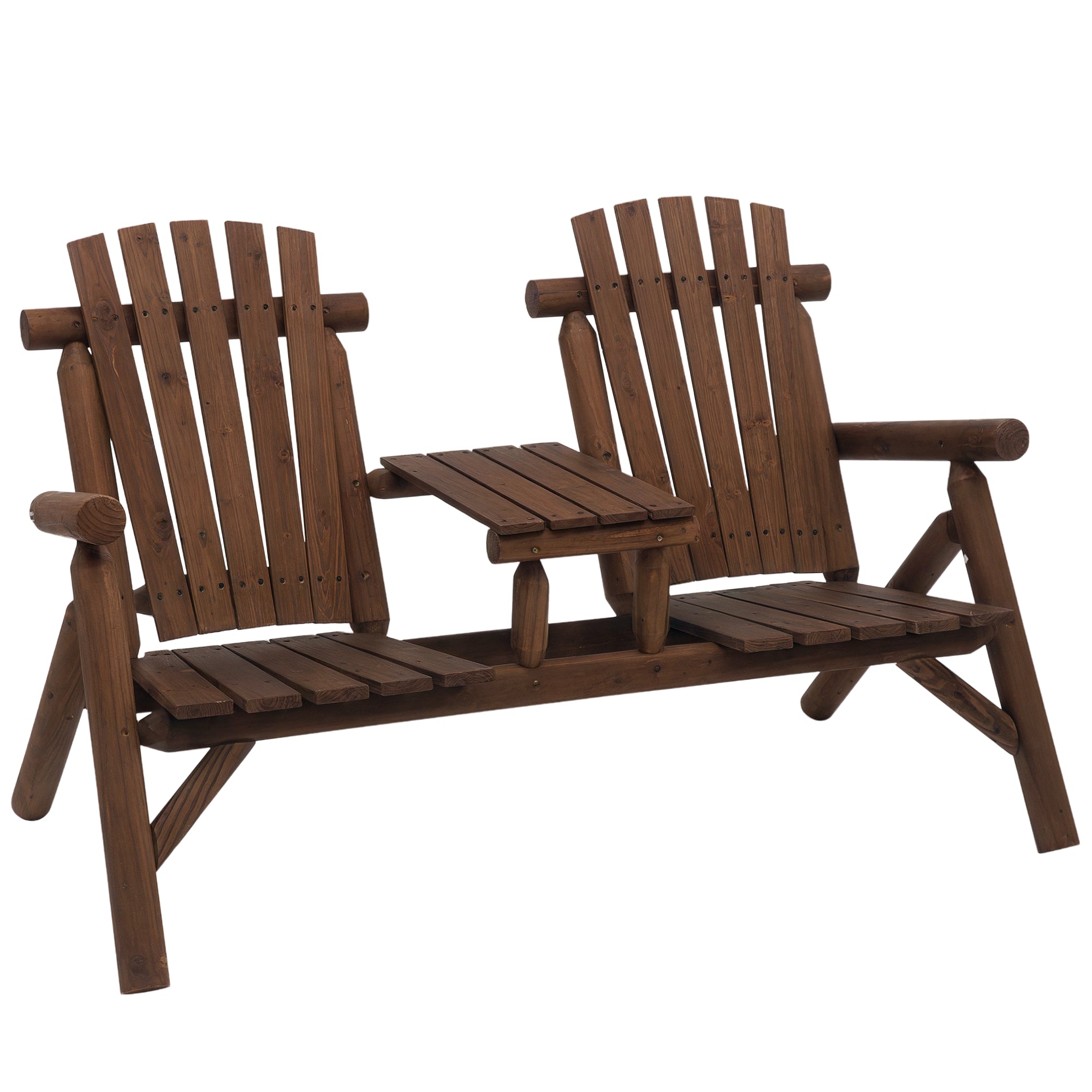 Outsunny Gartenbank mit Tisch, Gartenmöbel, Bank, 2 Stühle, Massivholz, Braun, 157 x 88 x 103 cm
