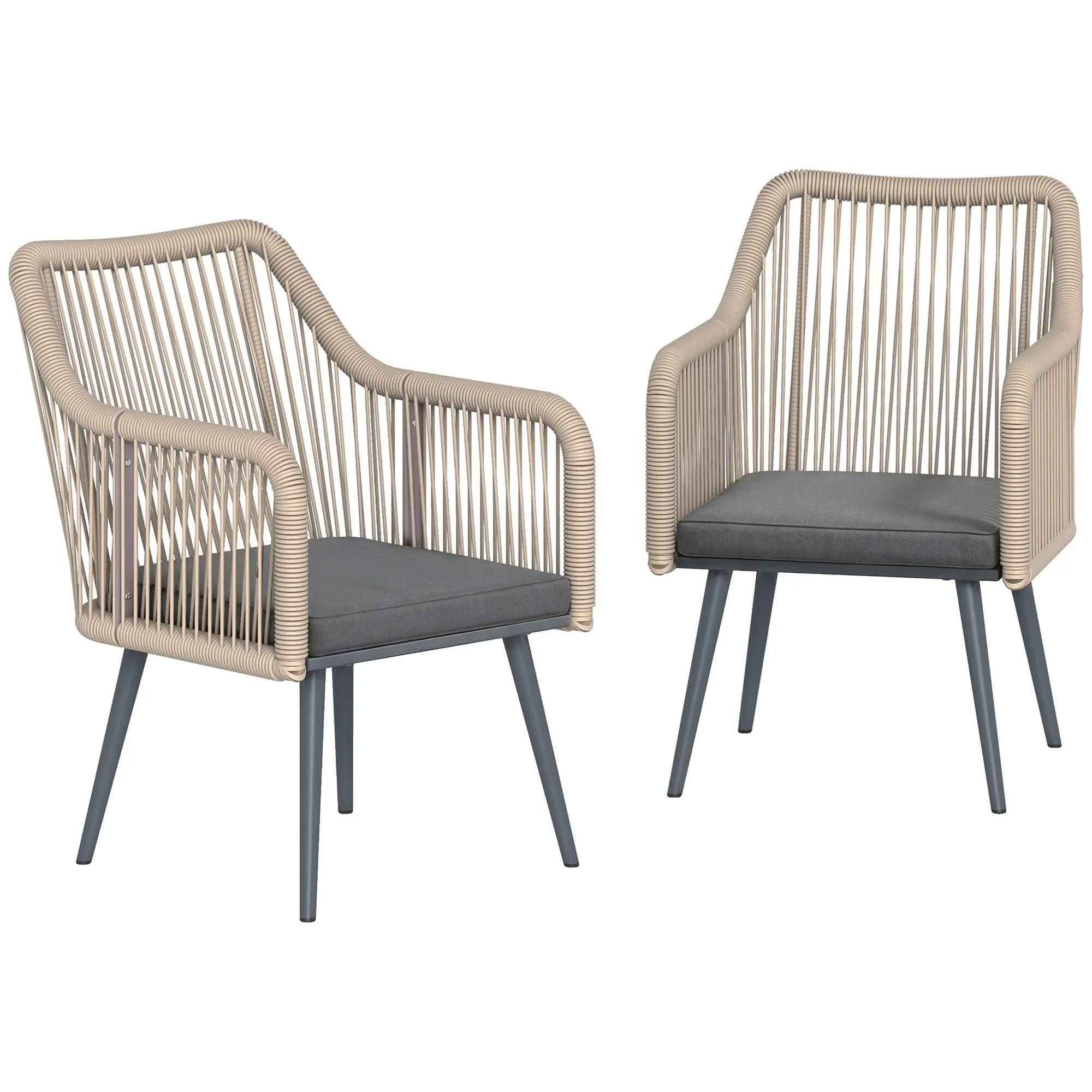 2-Piece PE Rattan Outdoor Chairs with Washable Cushions & Armrests — Steel Dining Chairs for Patio, Balcony, Terrace, 21.3×25.6×31.5 in, Dark Gray