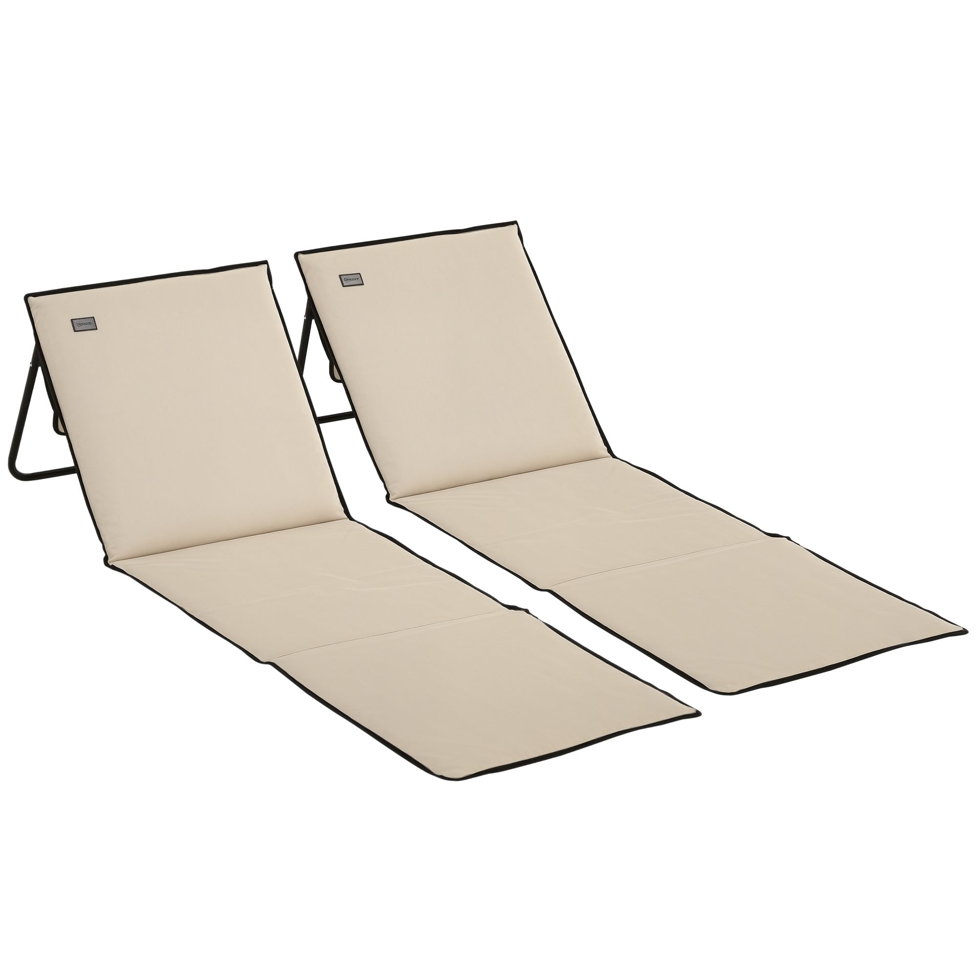 Outsunny 2er Pack Strandmatte, Faltbare Liege mit Tragetasche, Verstellbarer Liegestuhl, Sonnenliege mit 110 kg Tragkraft, Strandmatratze, Magazinfach für Garten im Freien, Beige